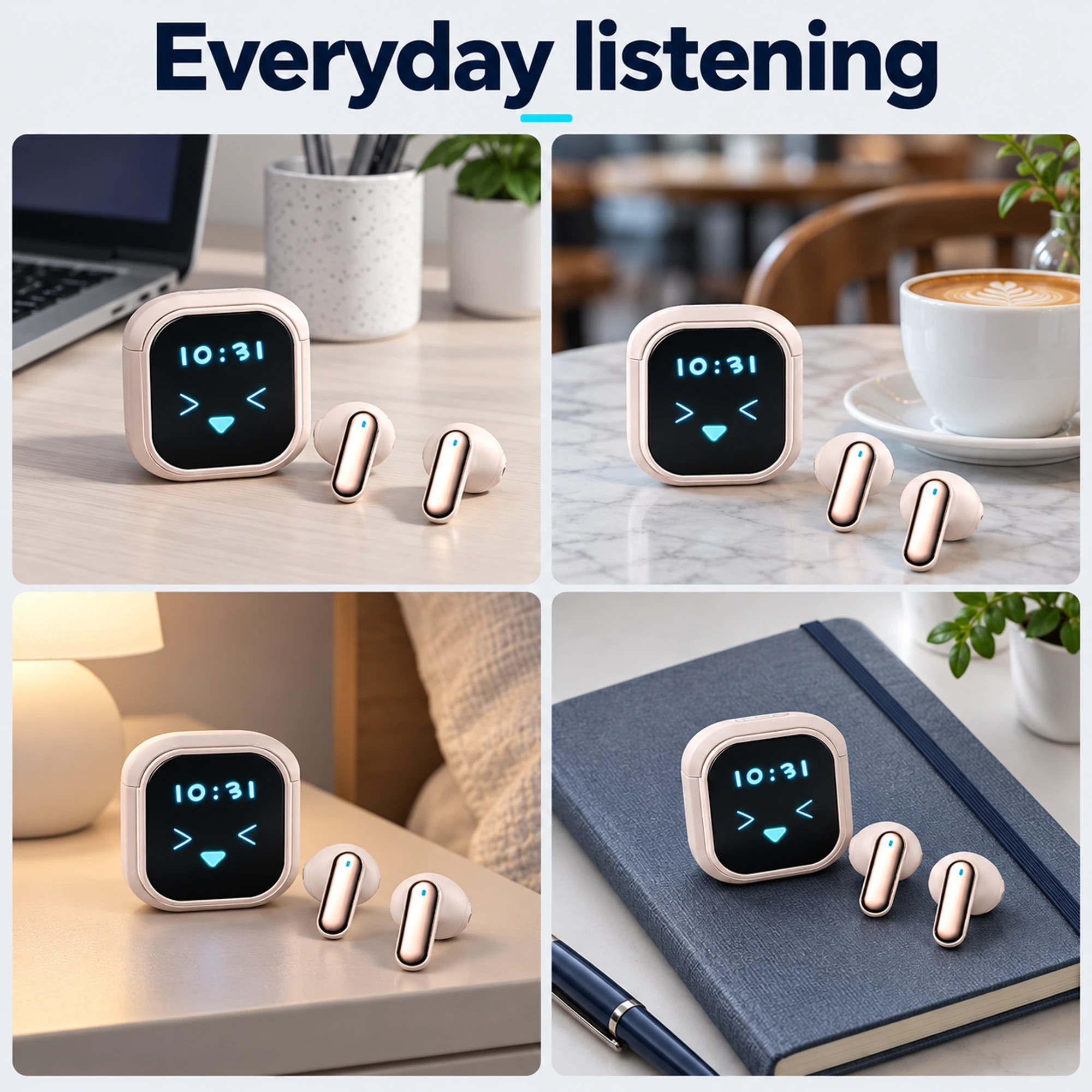 KY55 Rose-Gold Panel Screen-Case Earbuds — everyday settings