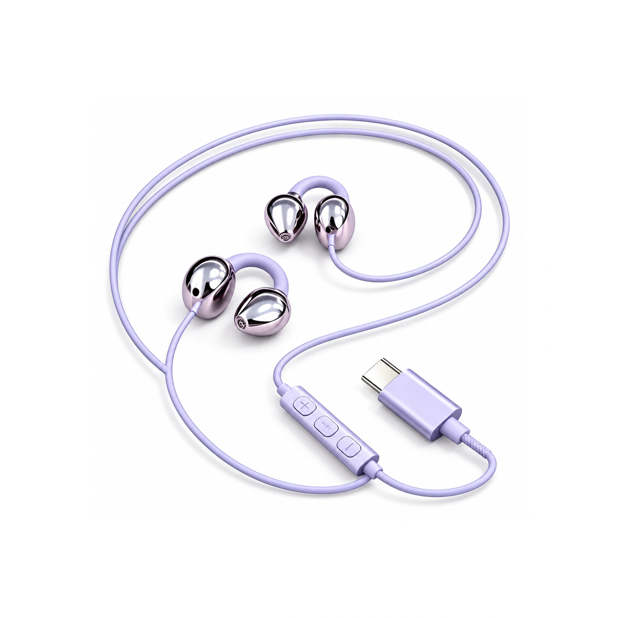 Lilac and Silver Clip-On USB-C Earphones