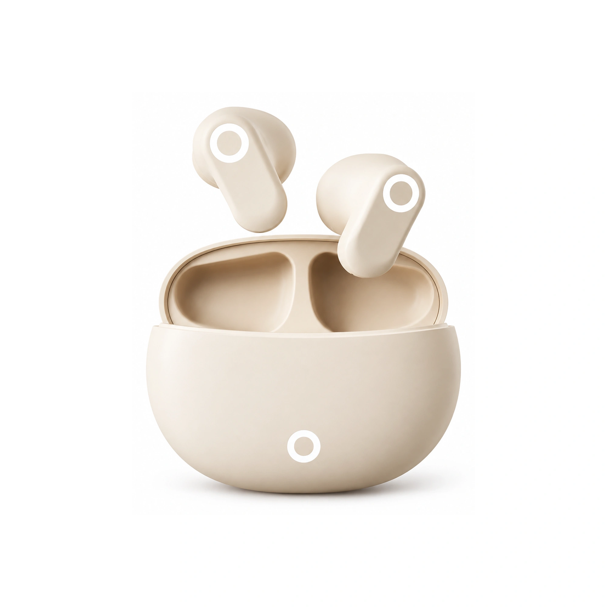 Cream Ring-Panel Wireless Earbuds