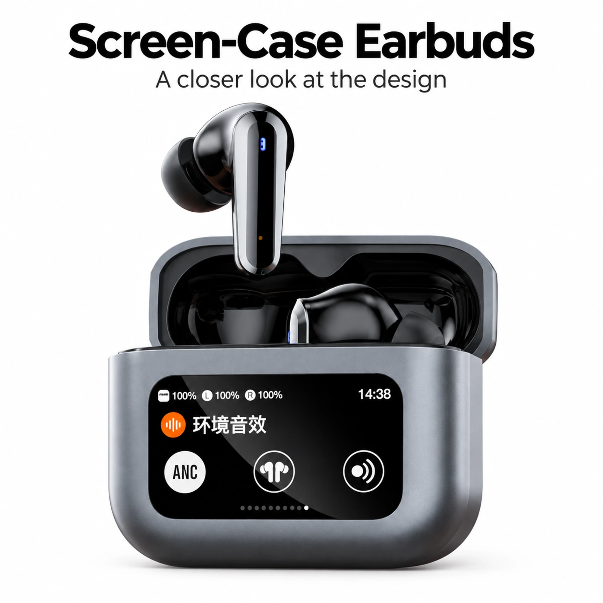 Dark Gray Rectangular Screen-Case Earbuds — alternate view