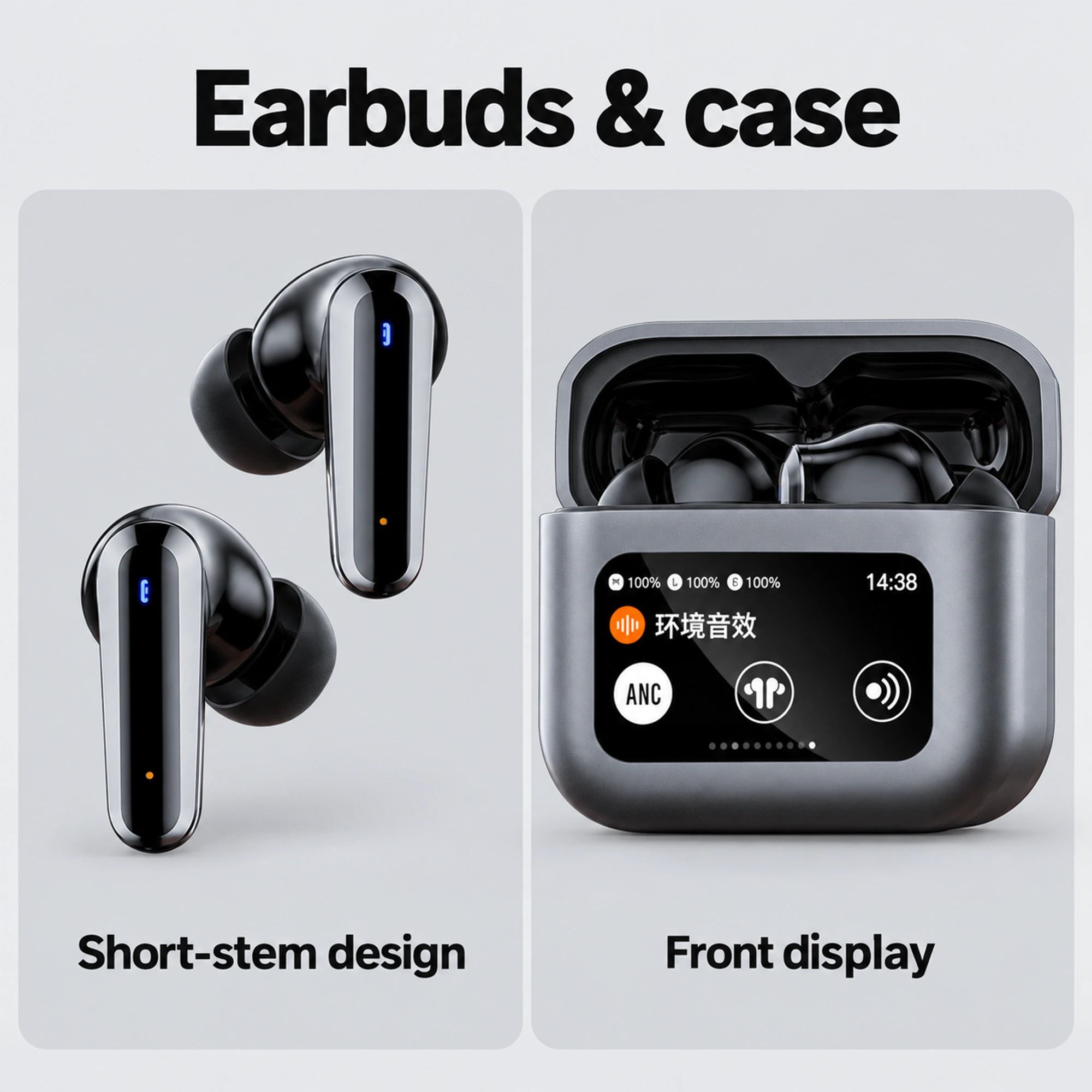 Dark Gray Rectangular Screen-Case Earbuds — component overview