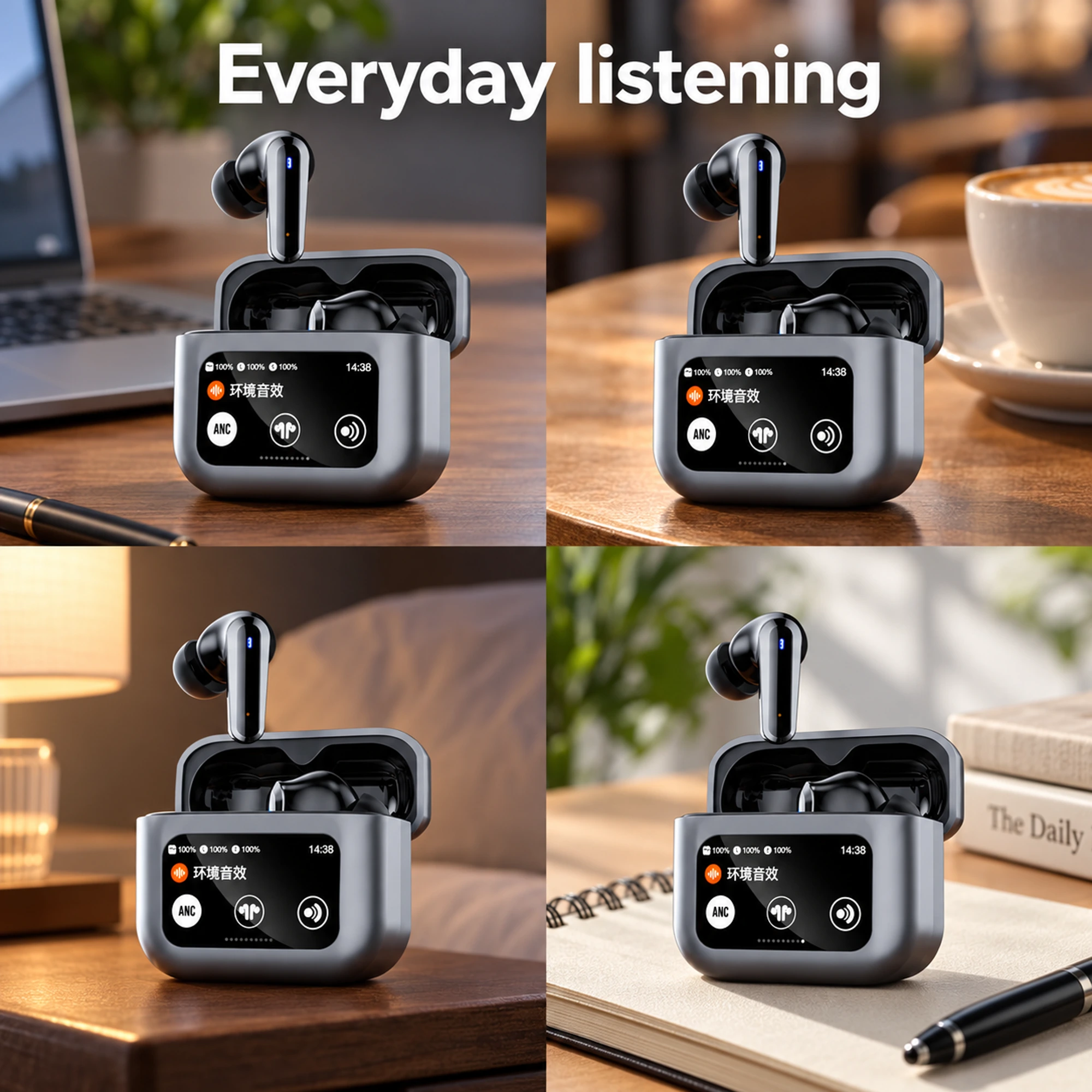 Dark Gray Rectangular Screen-Case Earbuds — everyday settings