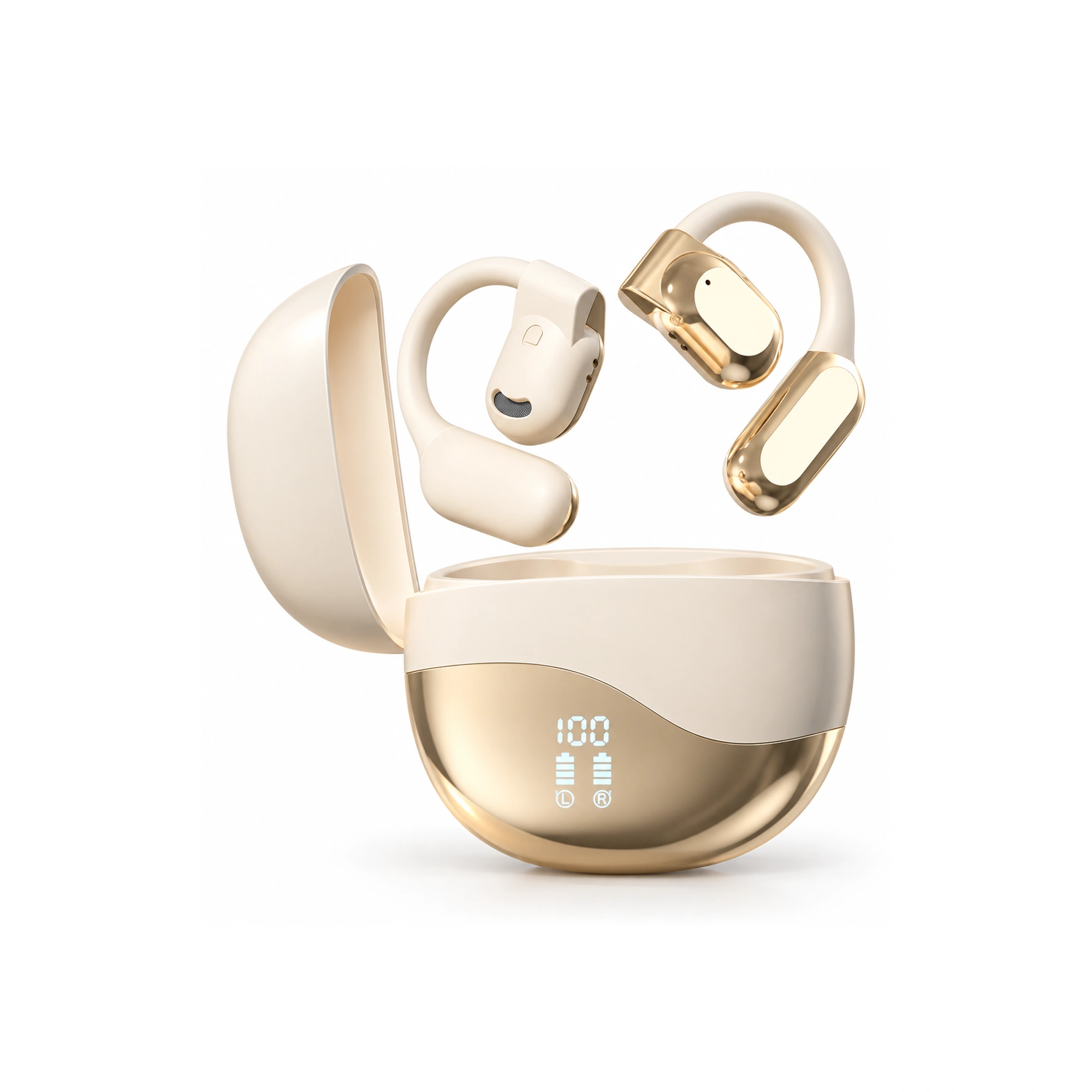 Cream Gold-Trim Open-Ear Translation Earbuds
