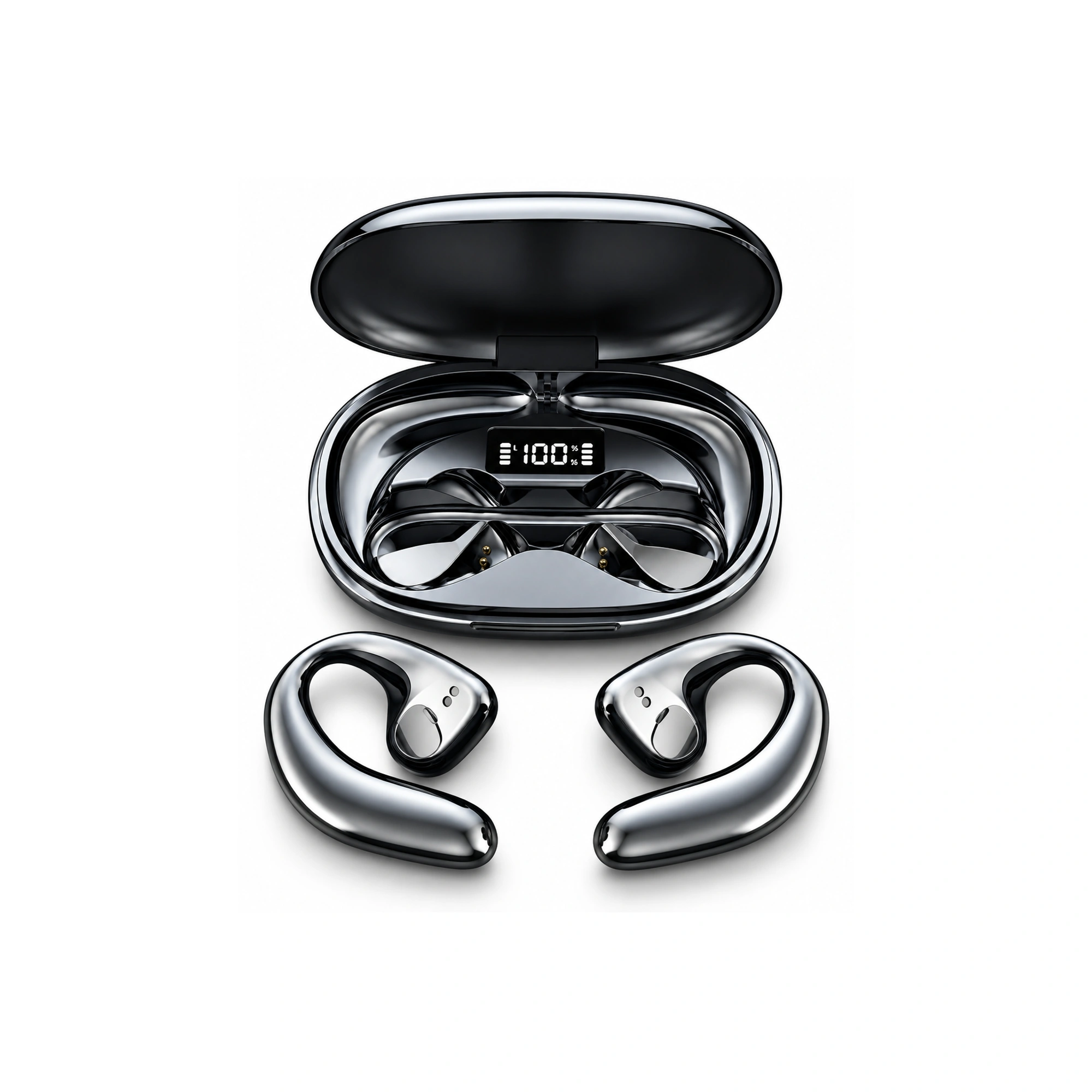 S900M8 Black and Chrome Open-Ear Translation Earbuds