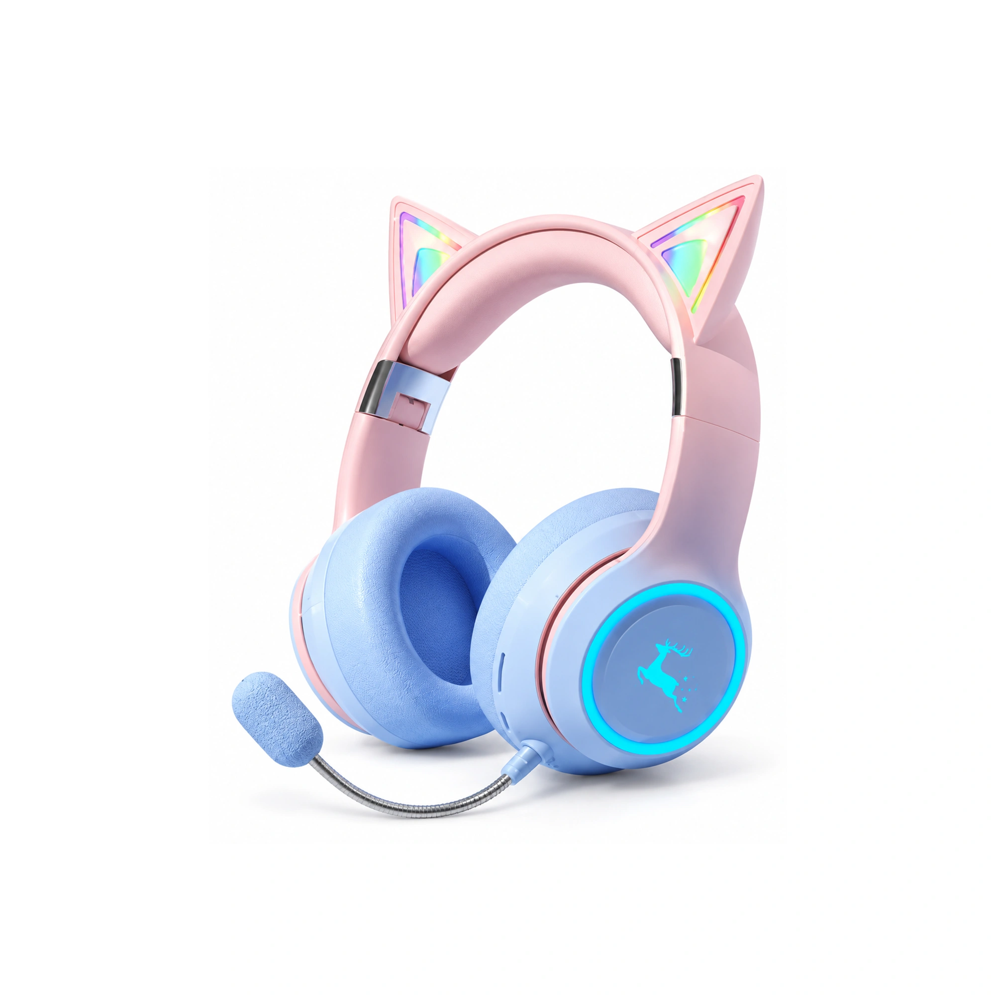 Cuffie con orecchie da gatto angolari blu e rosa