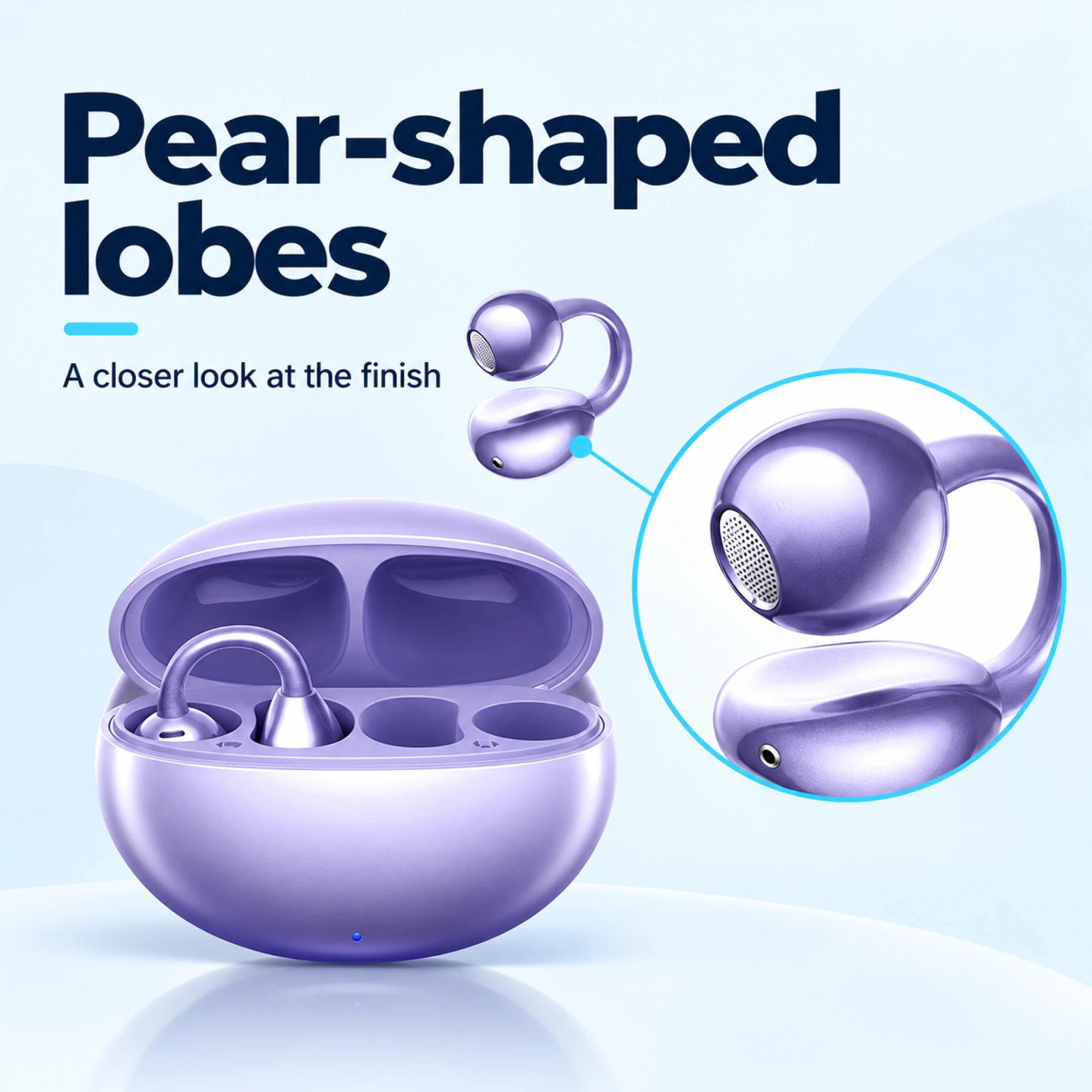 Purple Pear-Lobe Clip-On Earbuds — surface detail