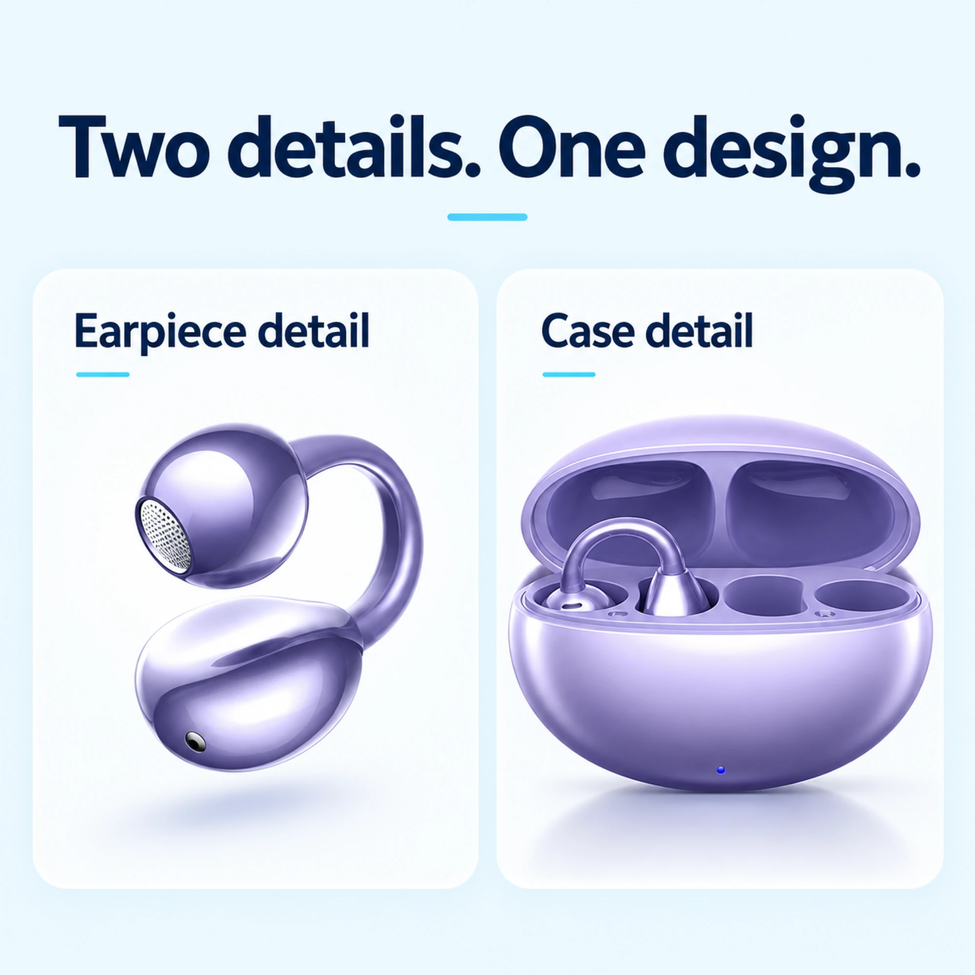 Purple Pear-Lobe Clip-On Earbuds — design details