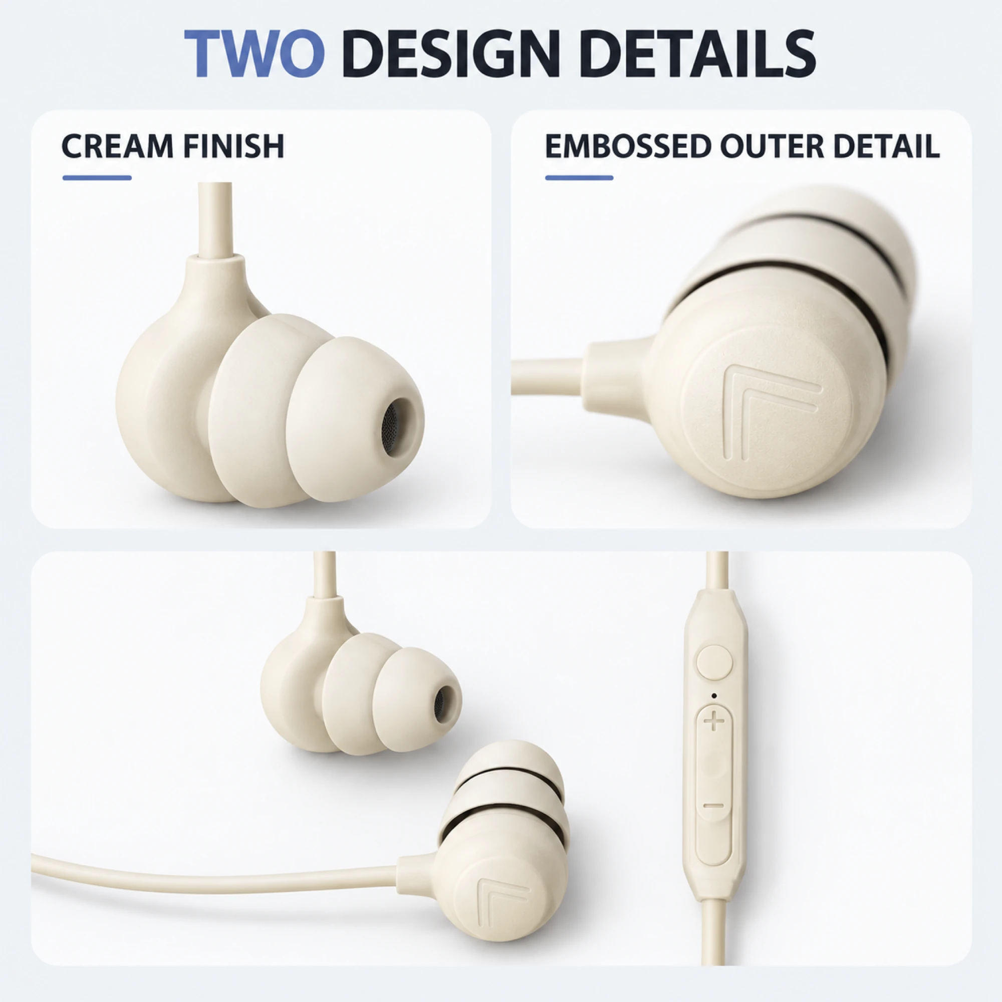 S11 Cream Wired Sleep Earbuds with Stepped Tips — design details