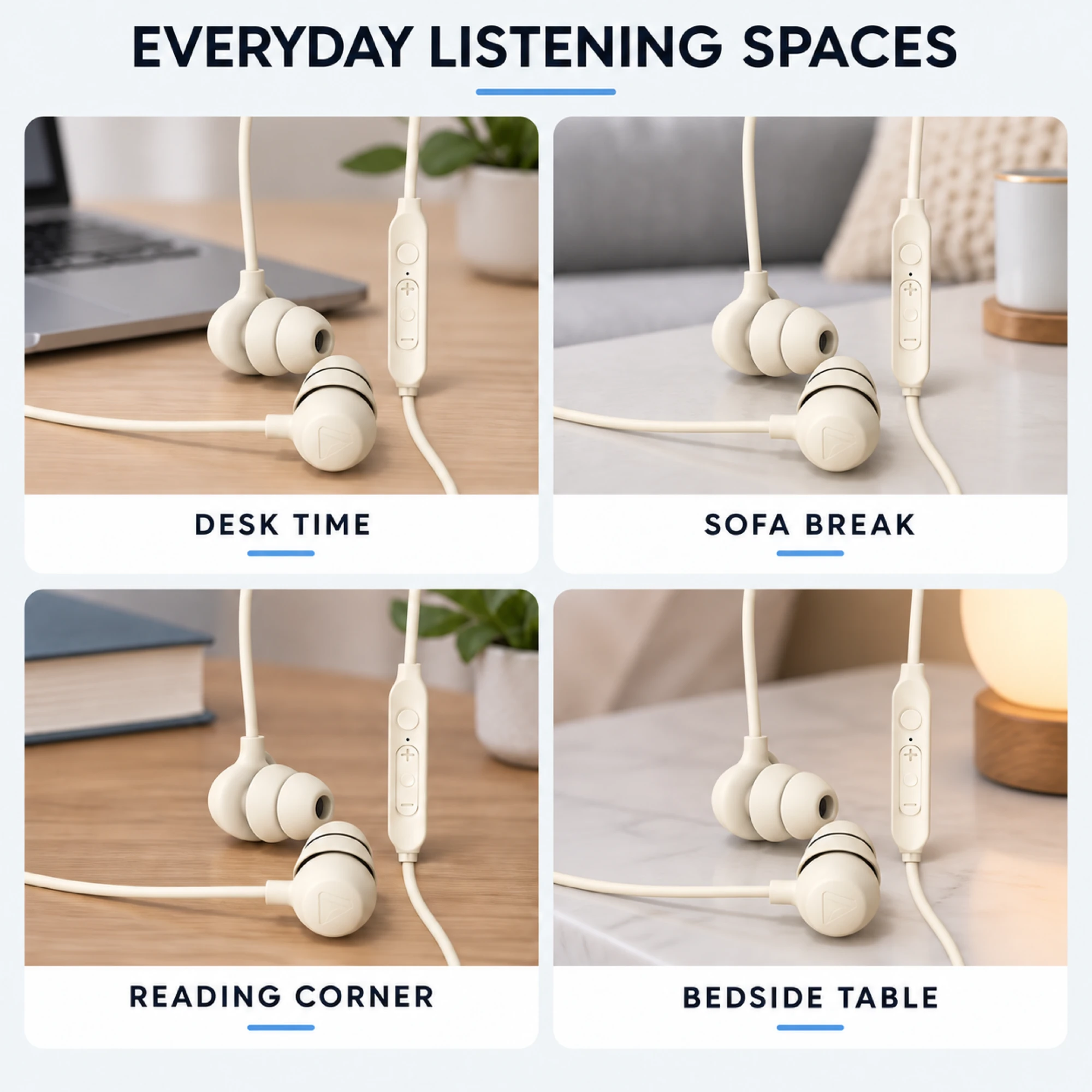 S11 Cream Wired Sleep Earbuds with Stepped Tips — lifestyle