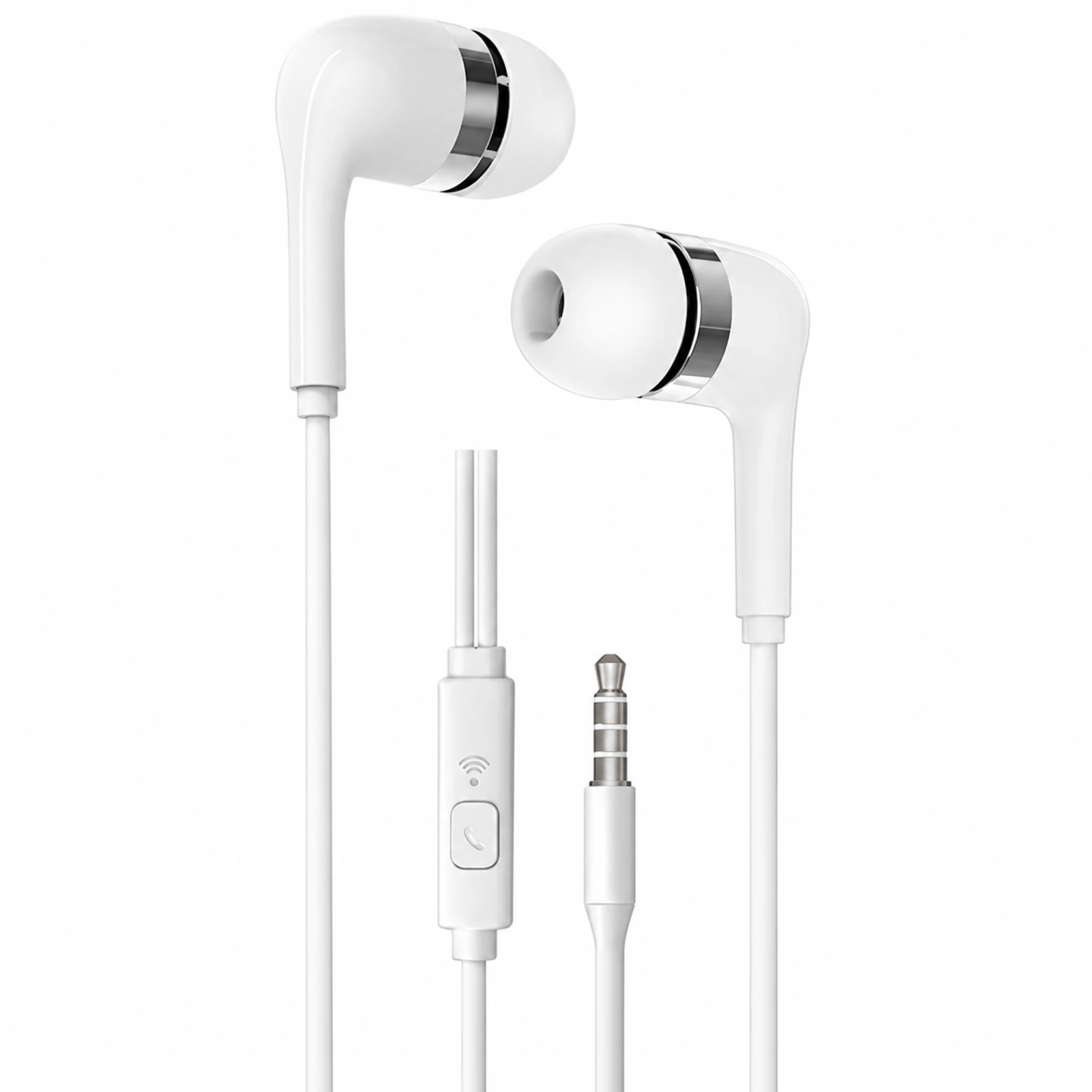 White Chrome-Ring Wired Earbuds