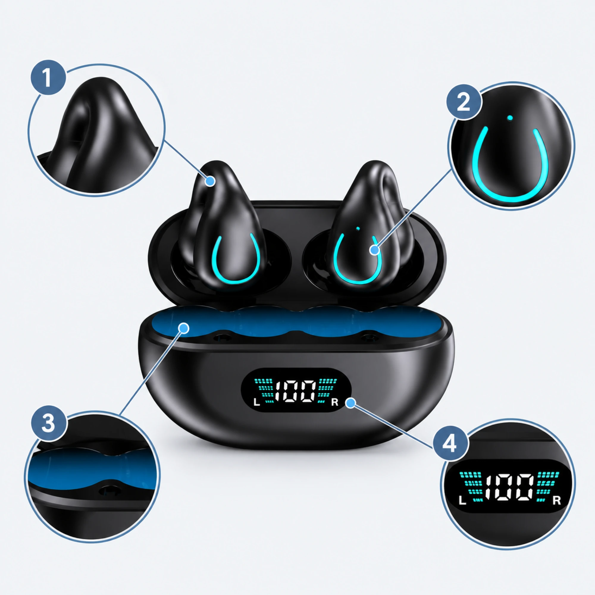 Q71 Cyan-Accent Translation Earbuds — alternate view
