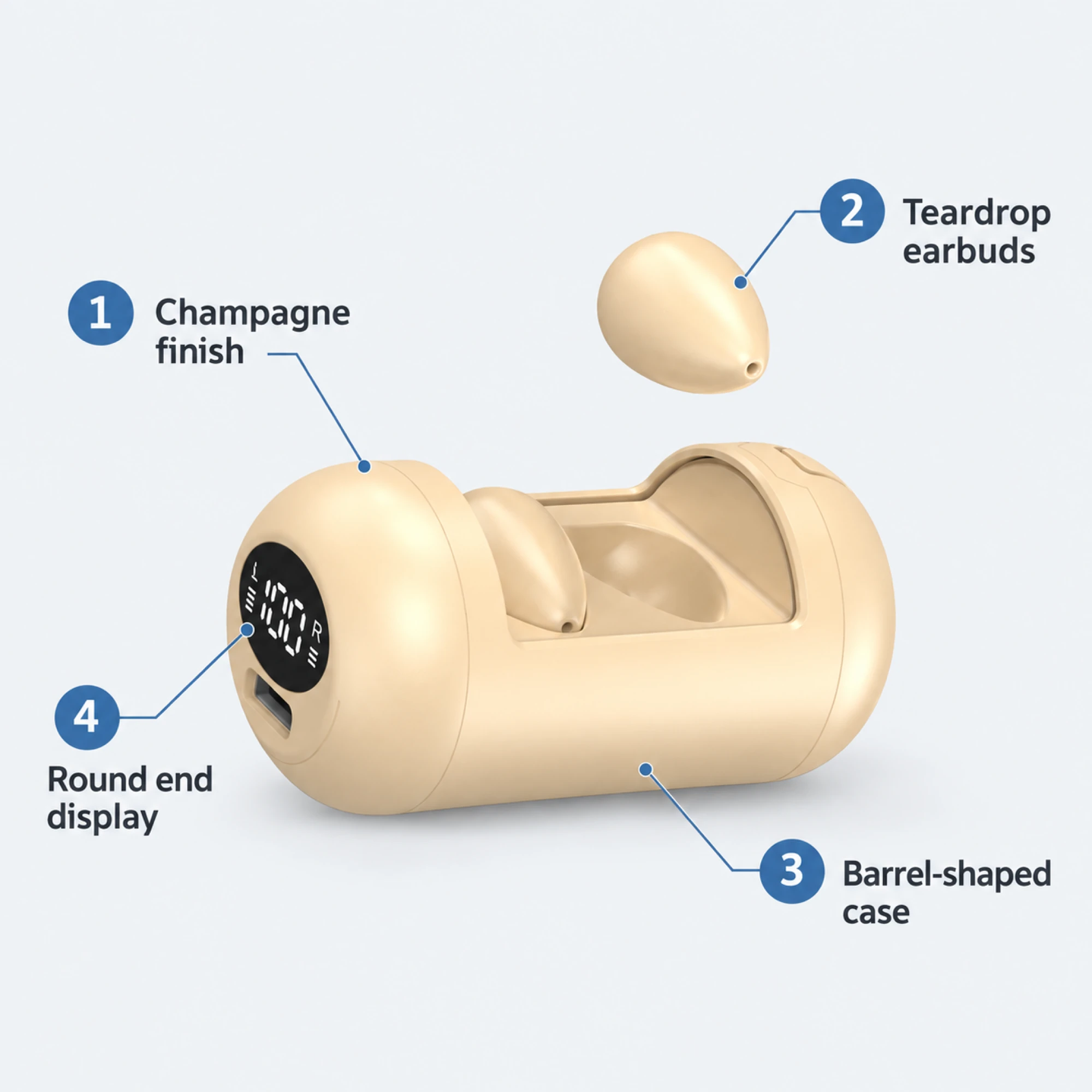 DH89 Champagne Barrel-Case Sleep Earbuds — alternate view