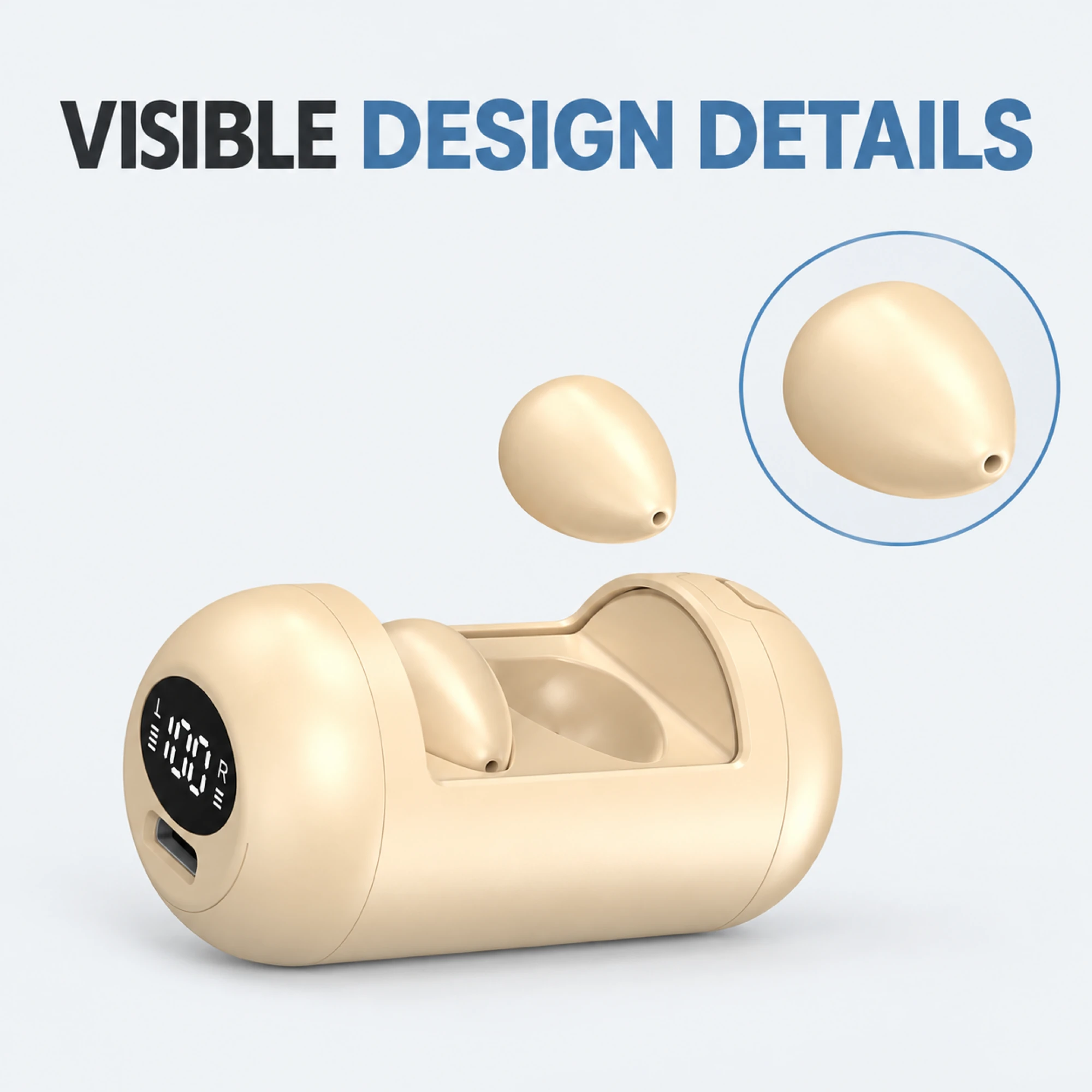DH89 Champagne Barrel-Case Sleep Earbuds — surface detail