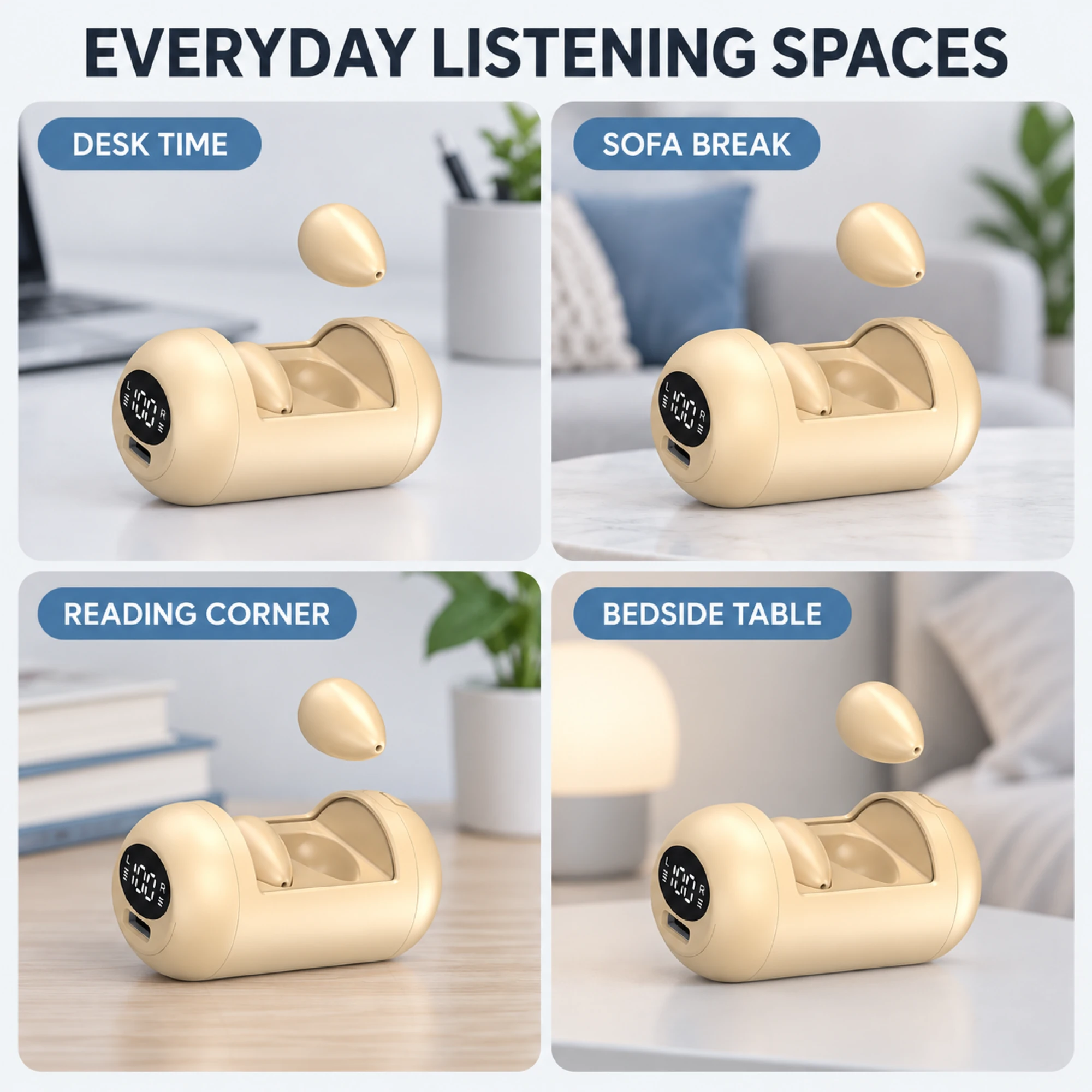 DH89 Champagne Barrel-Case Sleep Earbuds — lifestyle