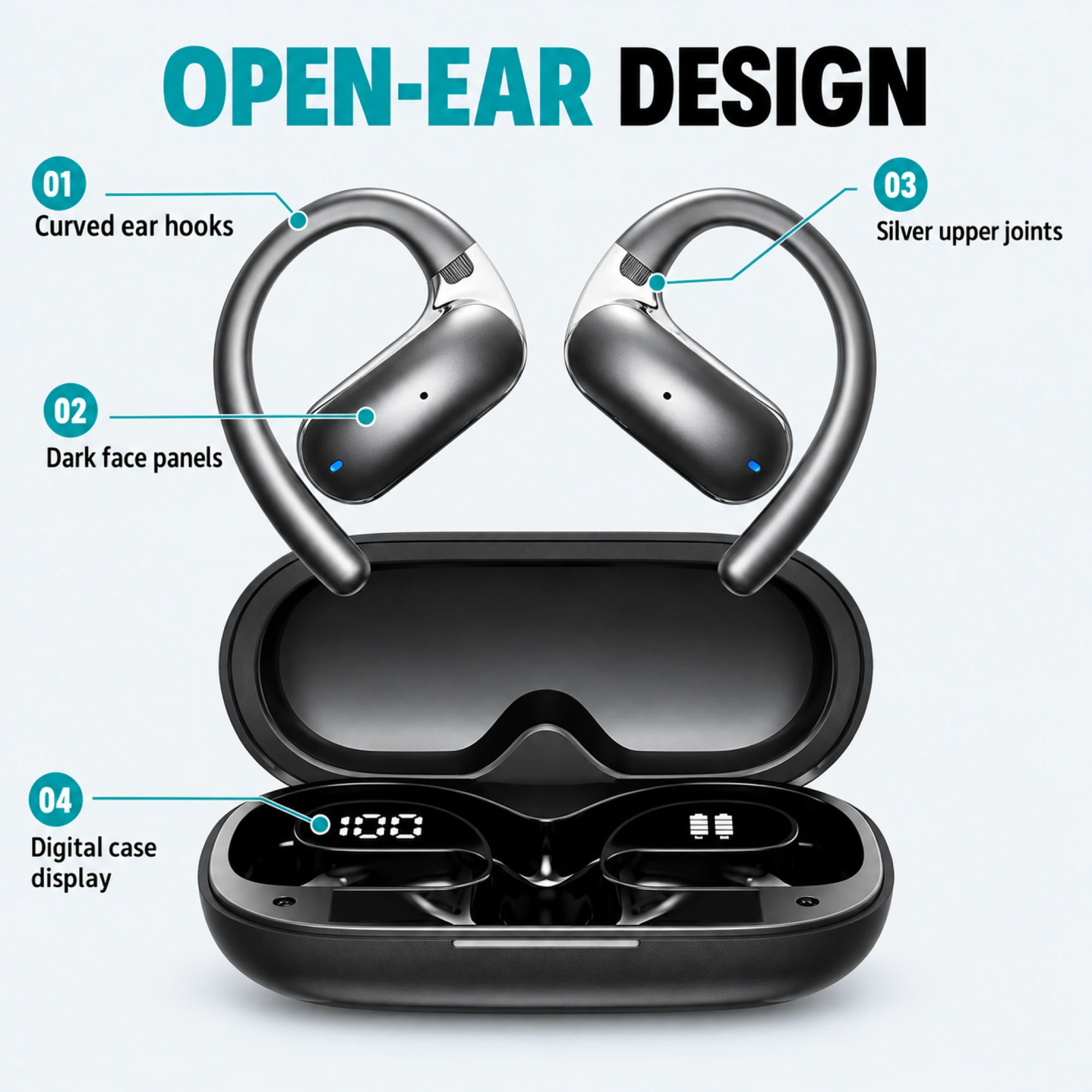 Black Panel Open-Ear Earbuds — alternate view