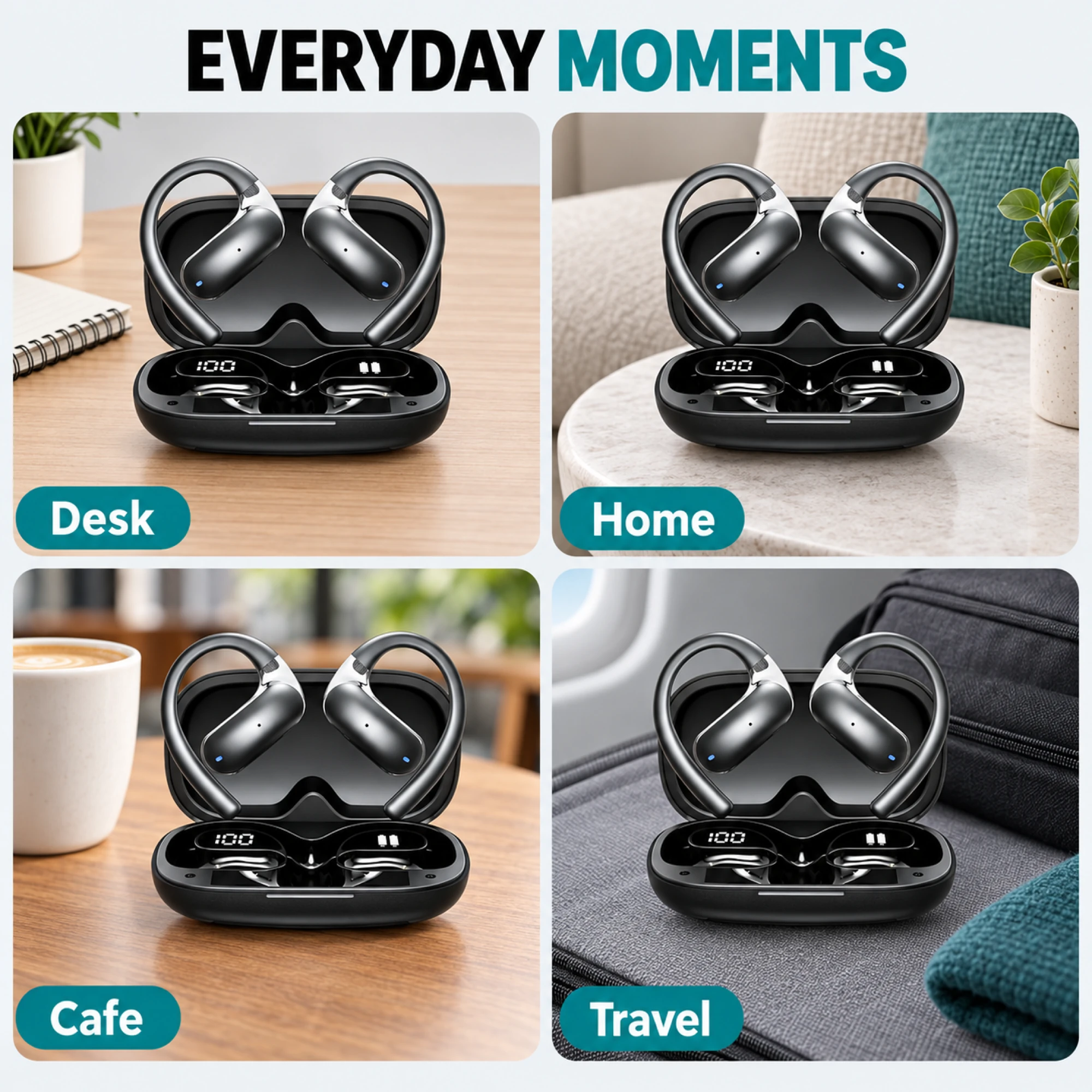 Black Panel Open-Ear Earbuds — lifestyle
