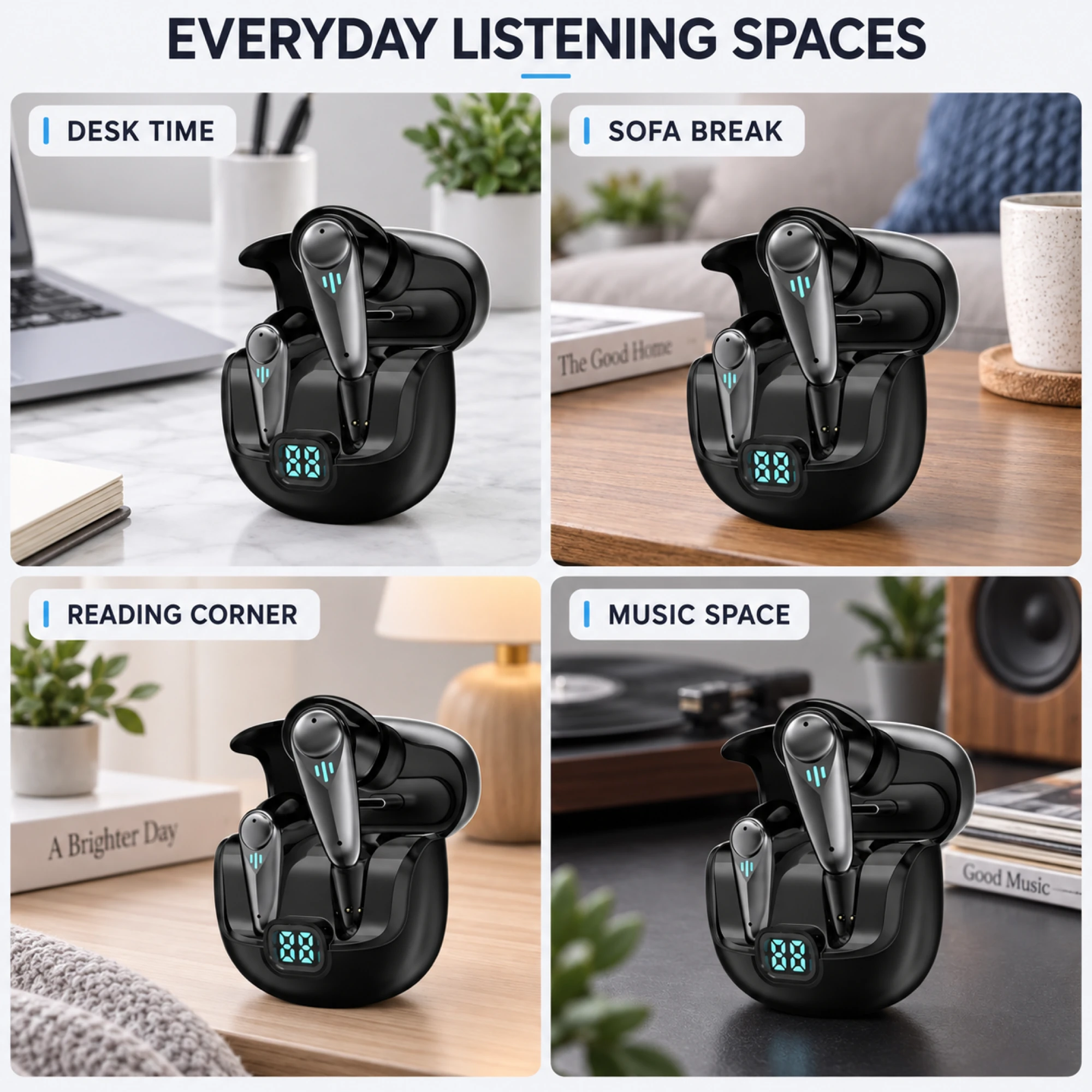 YX37 Black ANC Earbuds with Digital Case — lifestyle