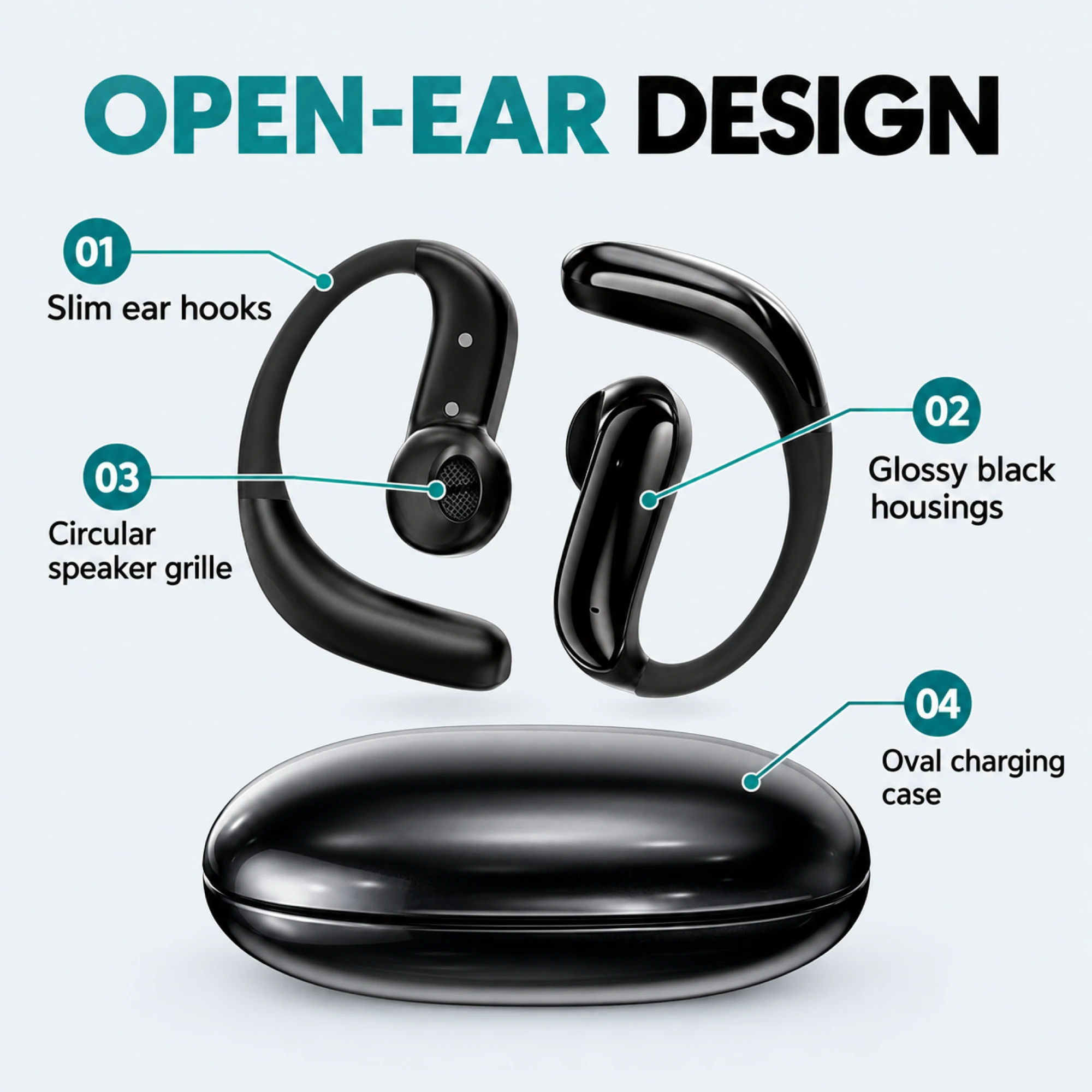 Slim Black Open-Ear Earbuds — alternate view