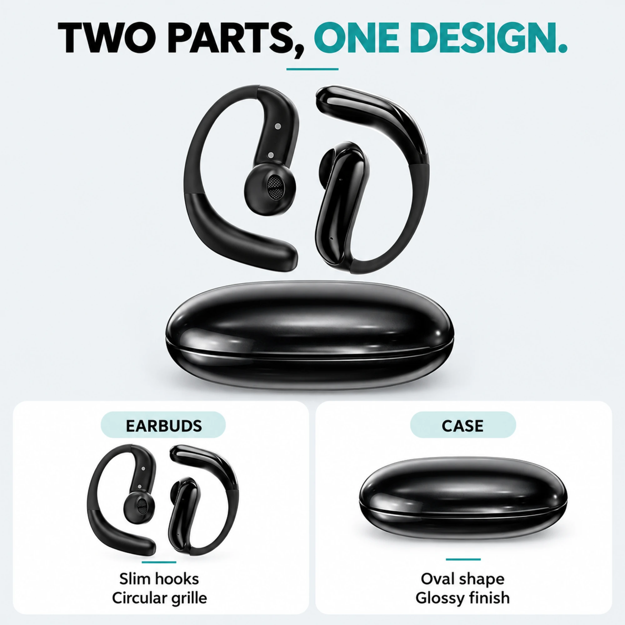 Slim Black Open-Ear Earbuds — design details