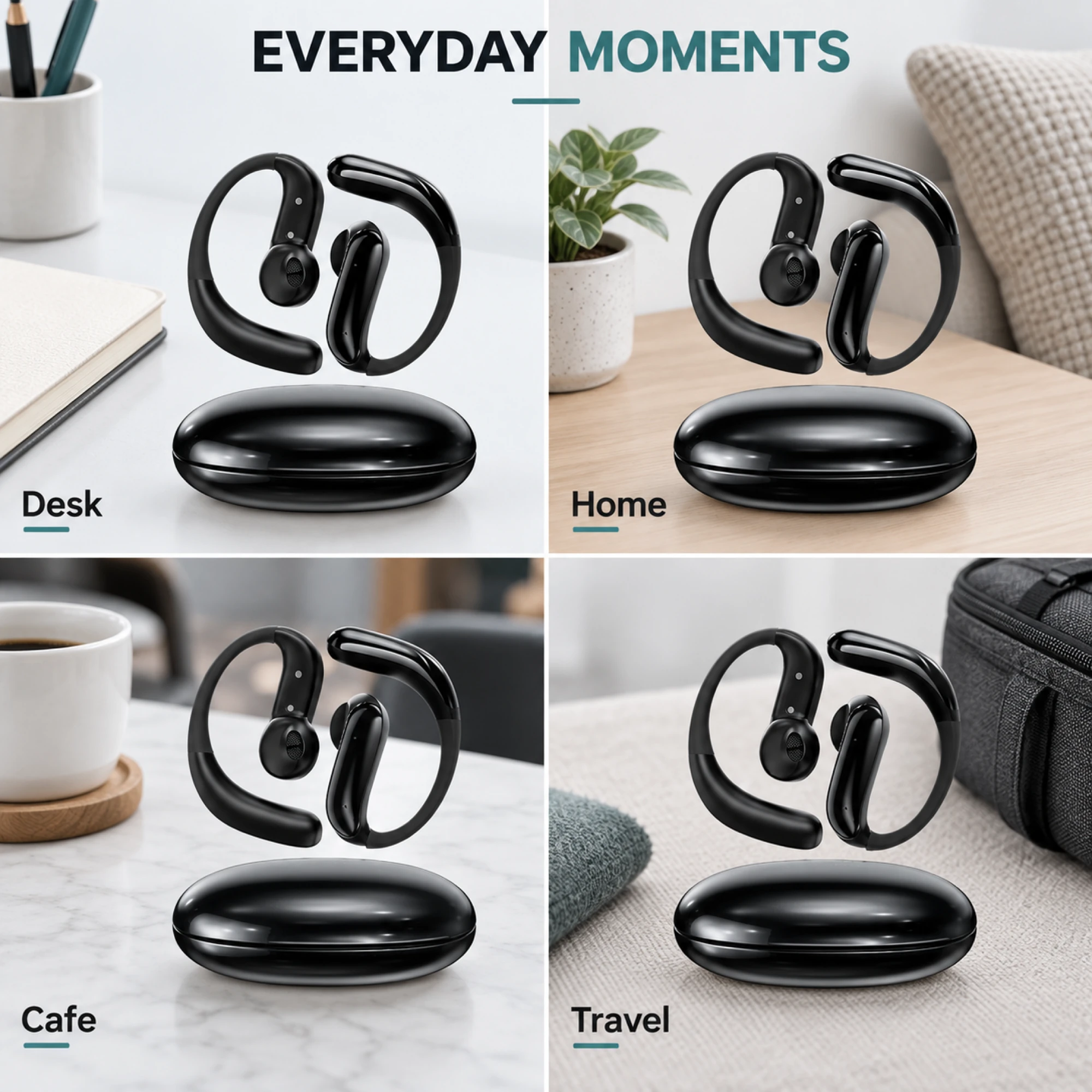 Slim Black Open-Ear Earbuds — lifestyle