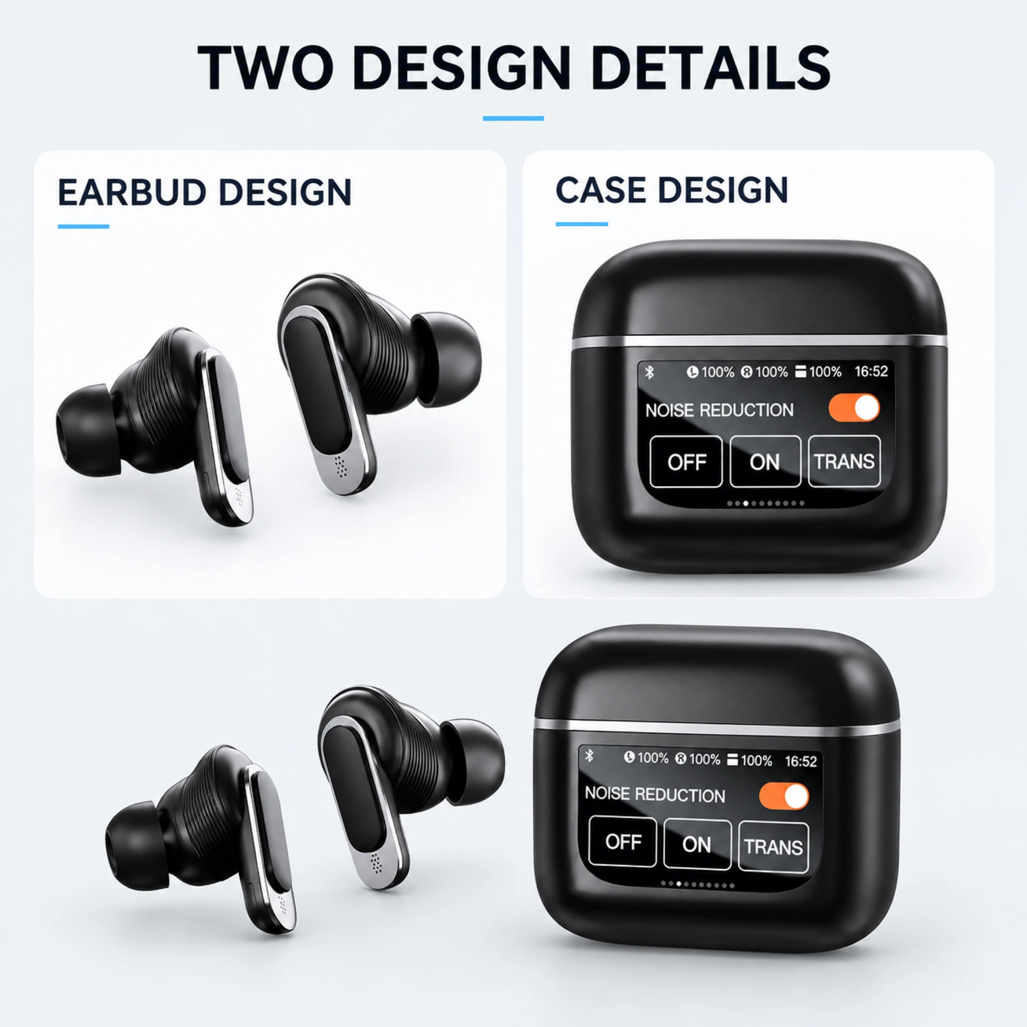 V8 ANC Earbuds with Screen Charging Case — design details