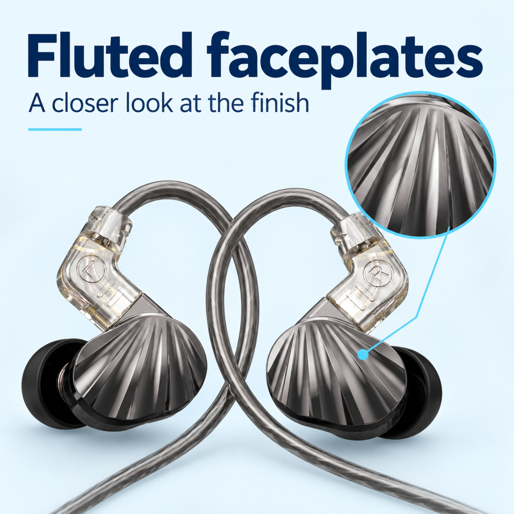 X5 Pro Fluted Faceplate In-Ear Monitors — surface detail
