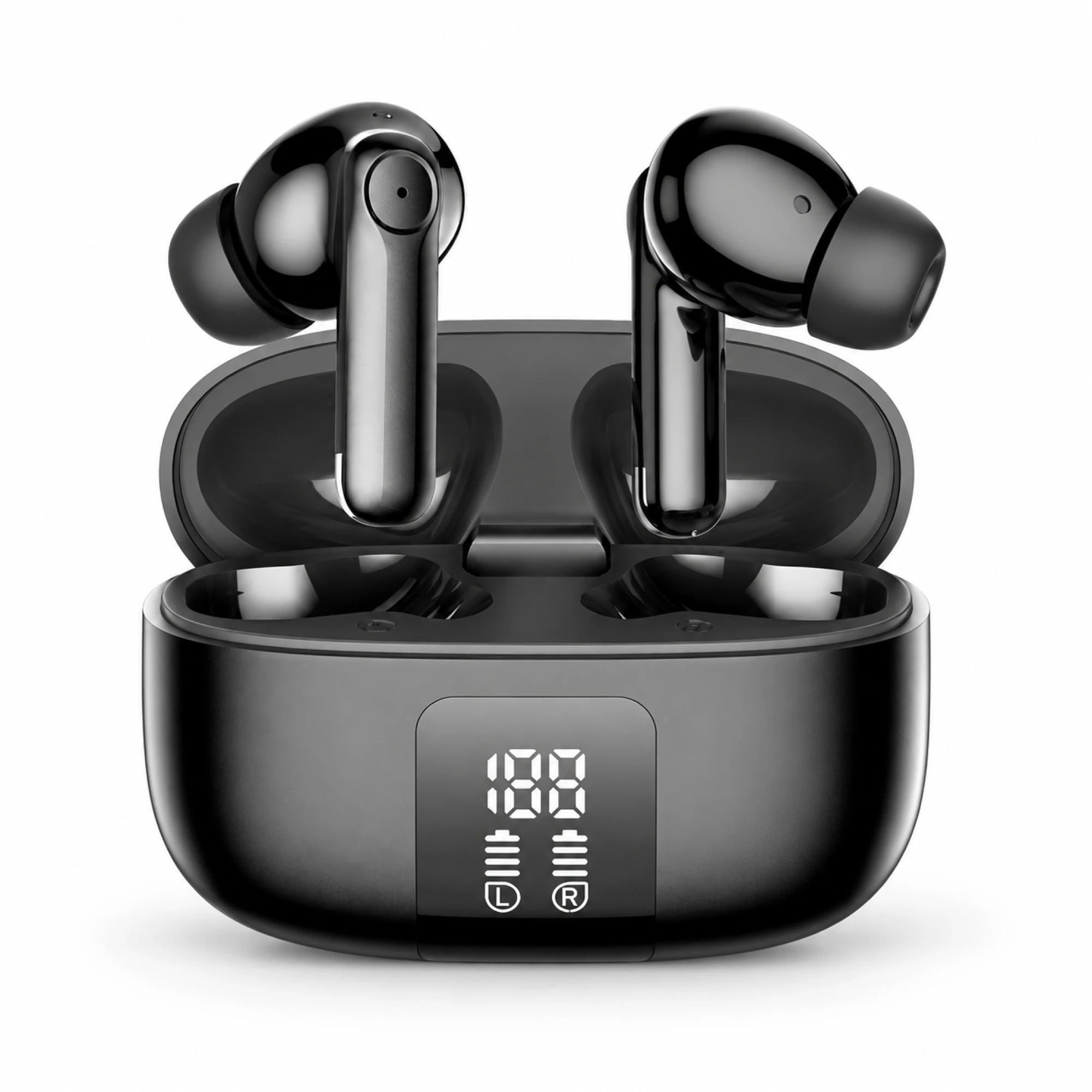 Black Ring-Panel Wireless Earbuds