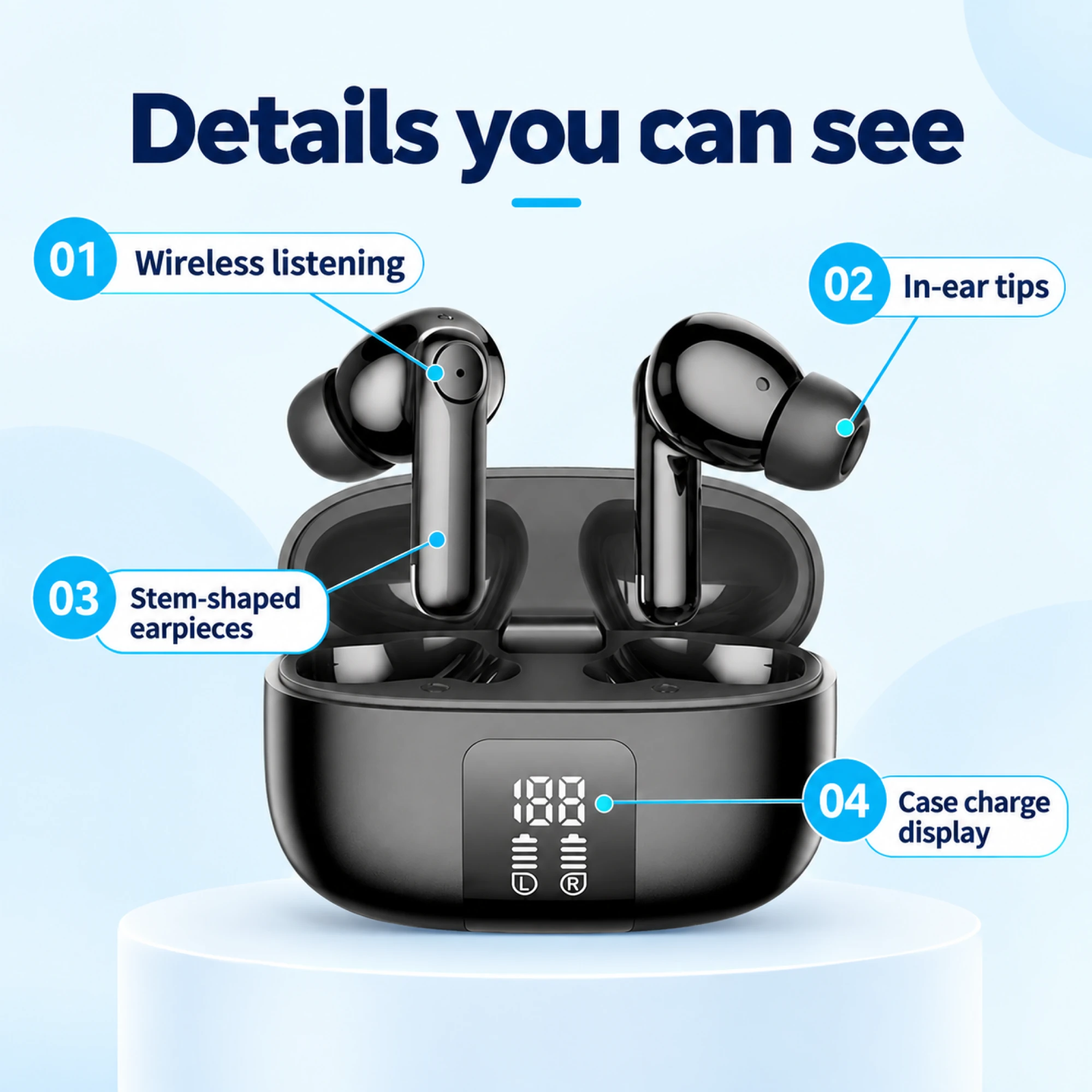 Black Ring-Panel Wireless Earbuds — alternate view