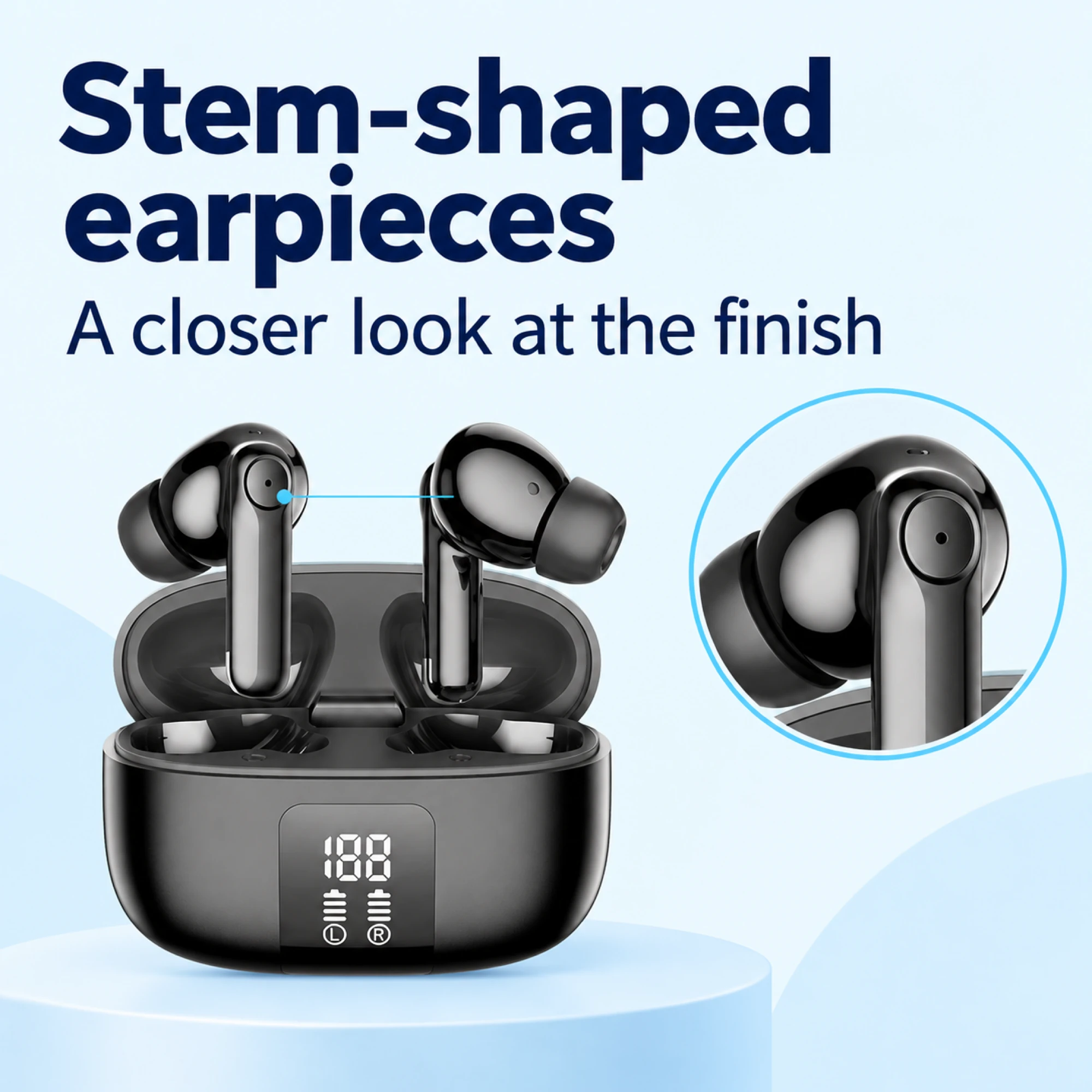 Black Ring-Panel Wireless Earbuds — surface detail
