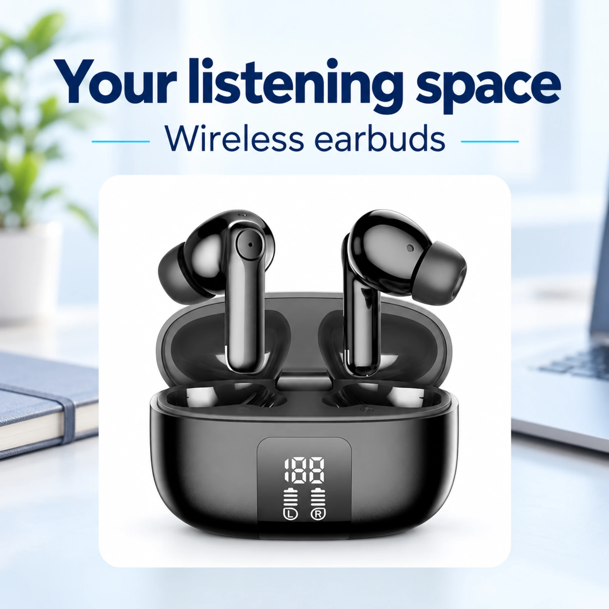 Black Ring-Panel Wireless Earbuds — lifestyle