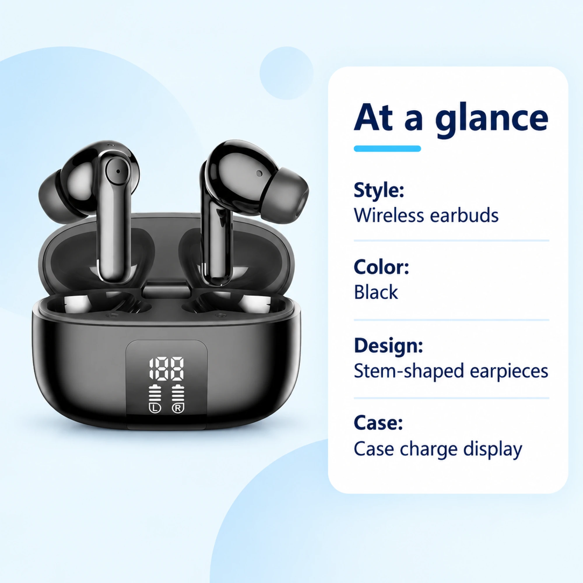 Black Ring-Panel Wireless Earbuds — at a glance