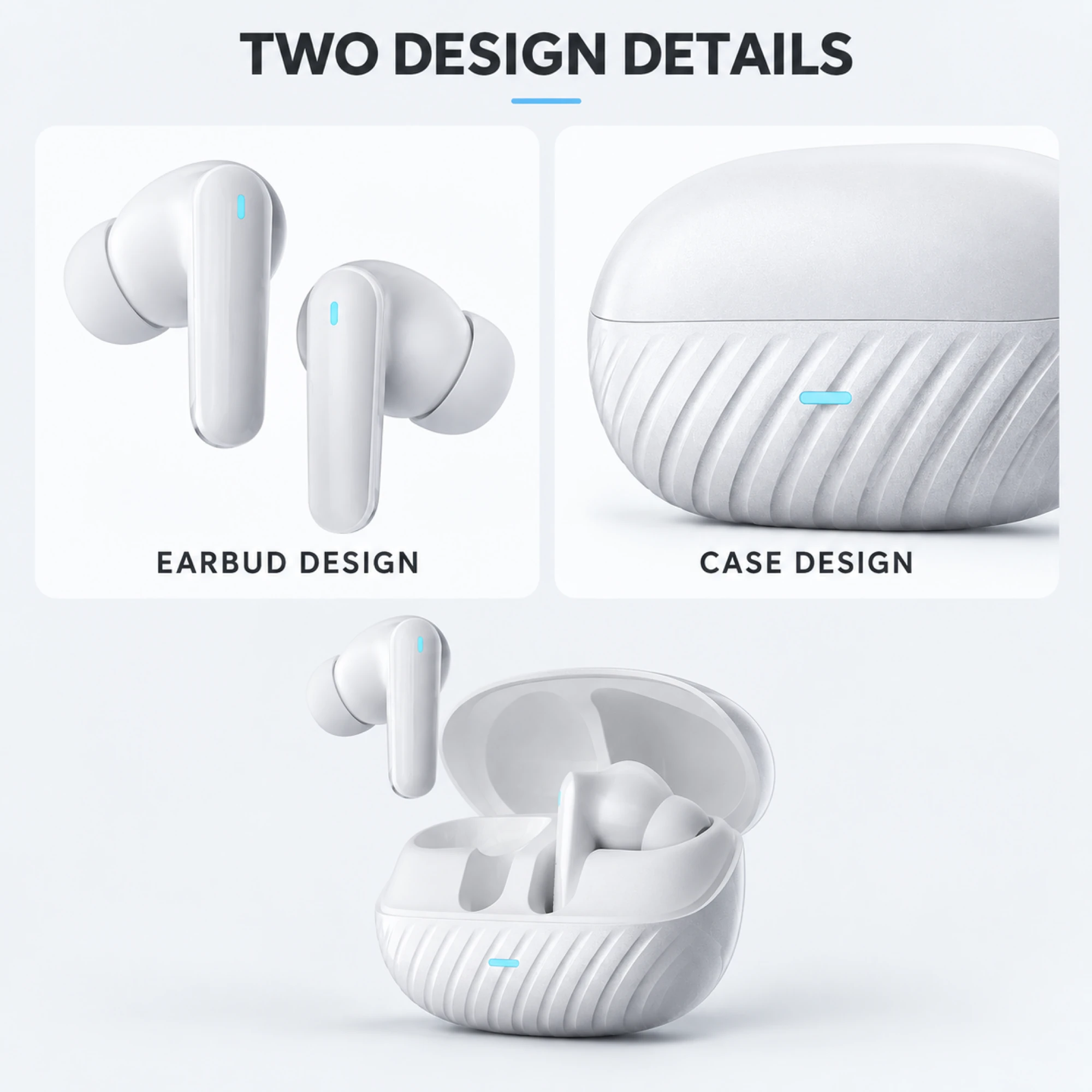 Real2Pro White ANC Earbuds with Ripple Case — design details