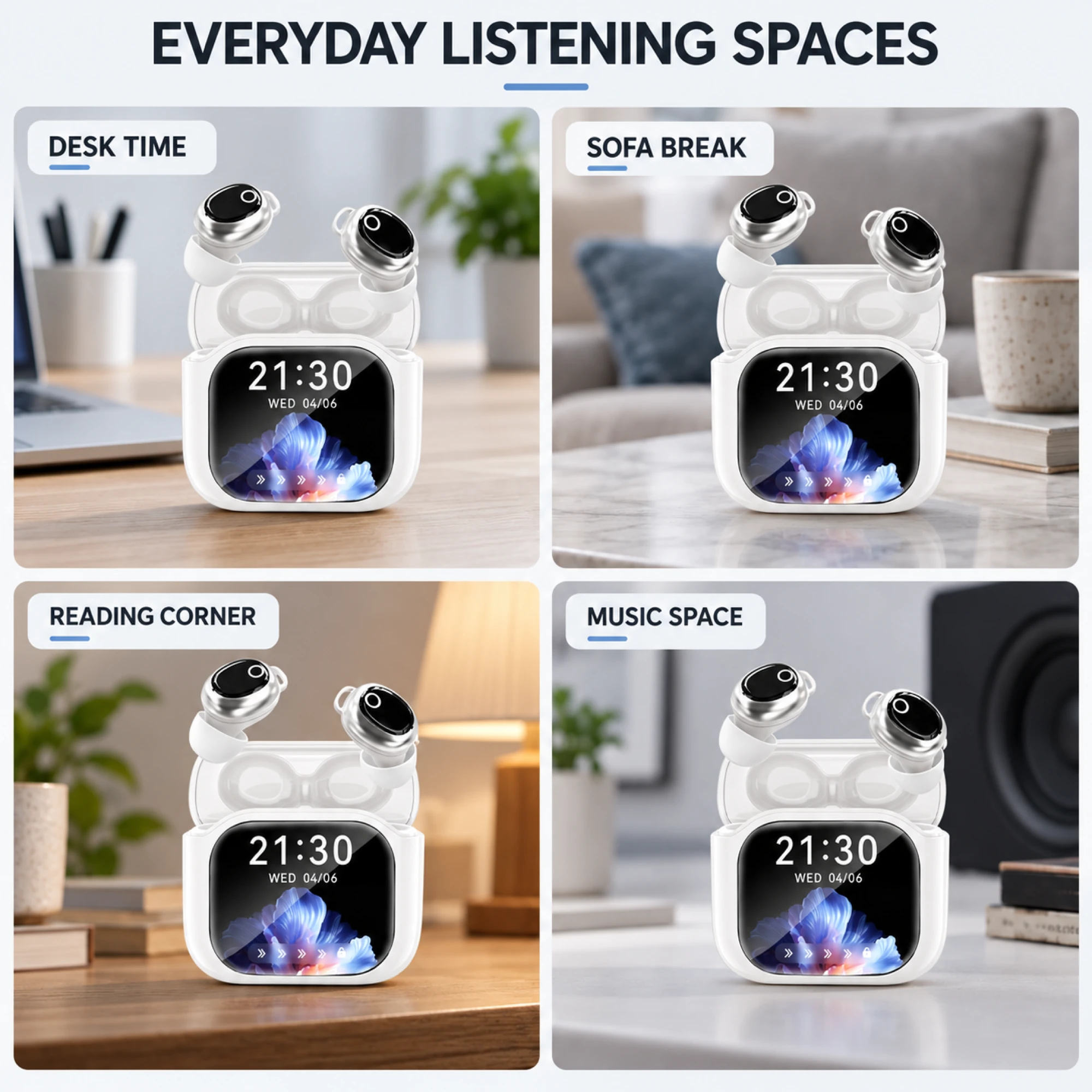 JM28 White ANC Earbuds with Loop Stabilizers — lifestyle