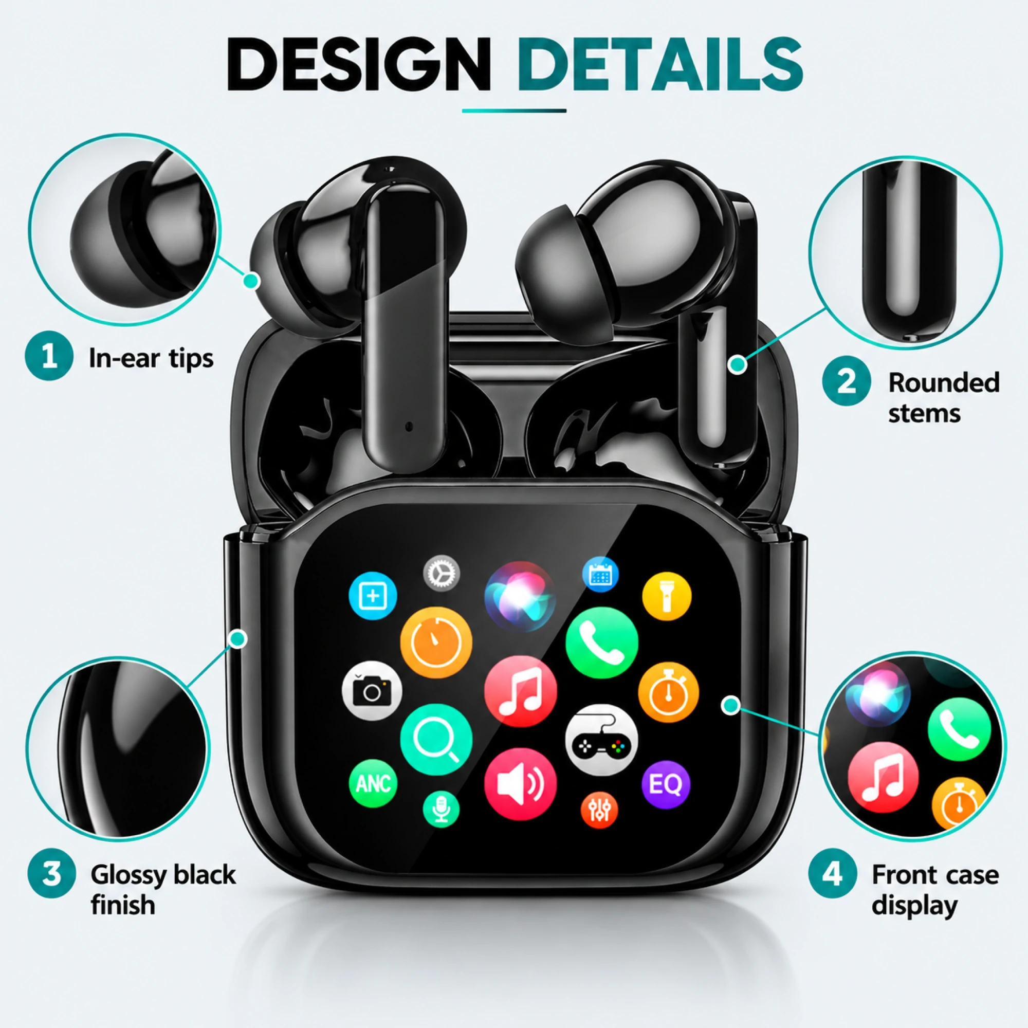 JM09 Black Screen-Case Translation Earbuds — features