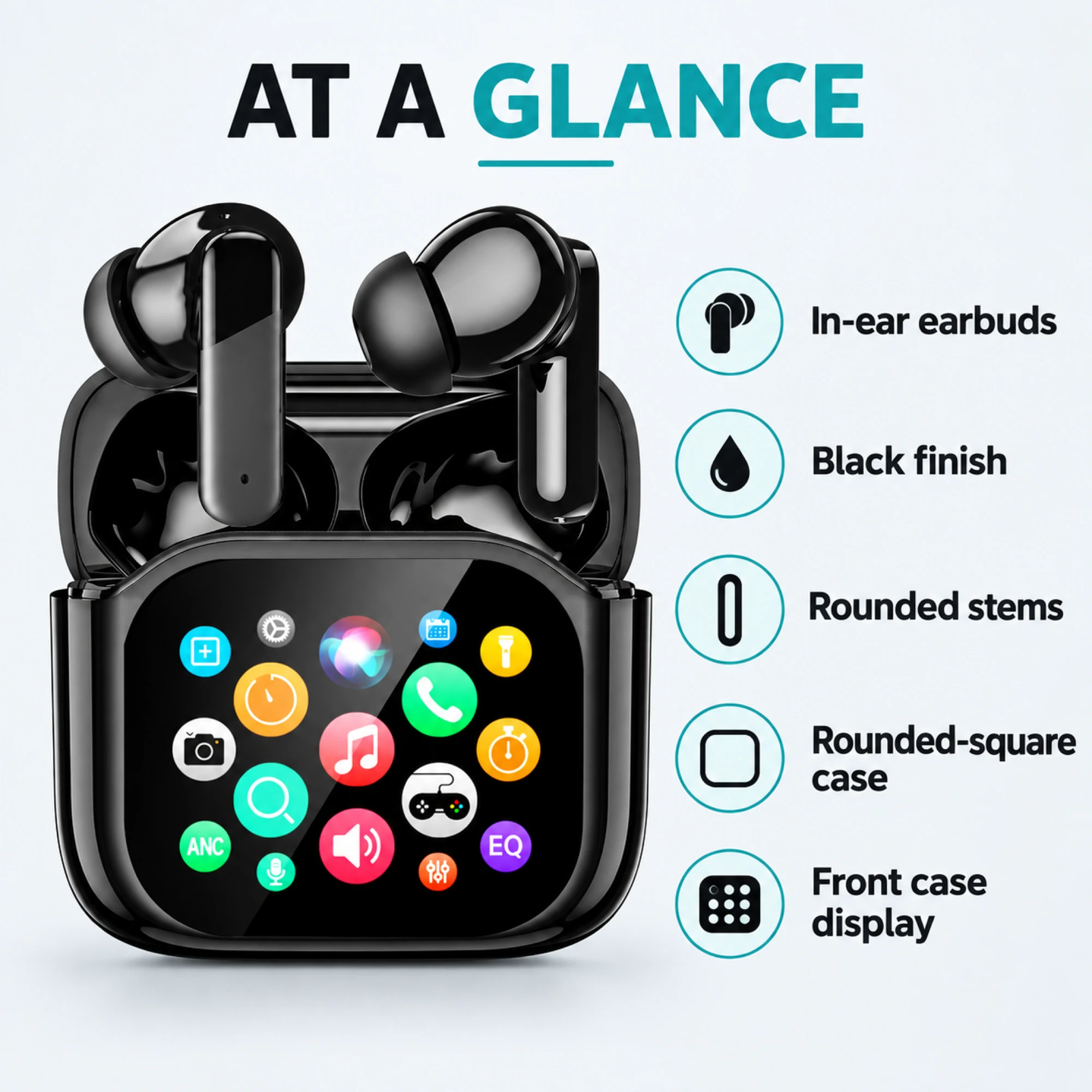 JM09 Black Screen-Case Translation Earbuds — at a glance