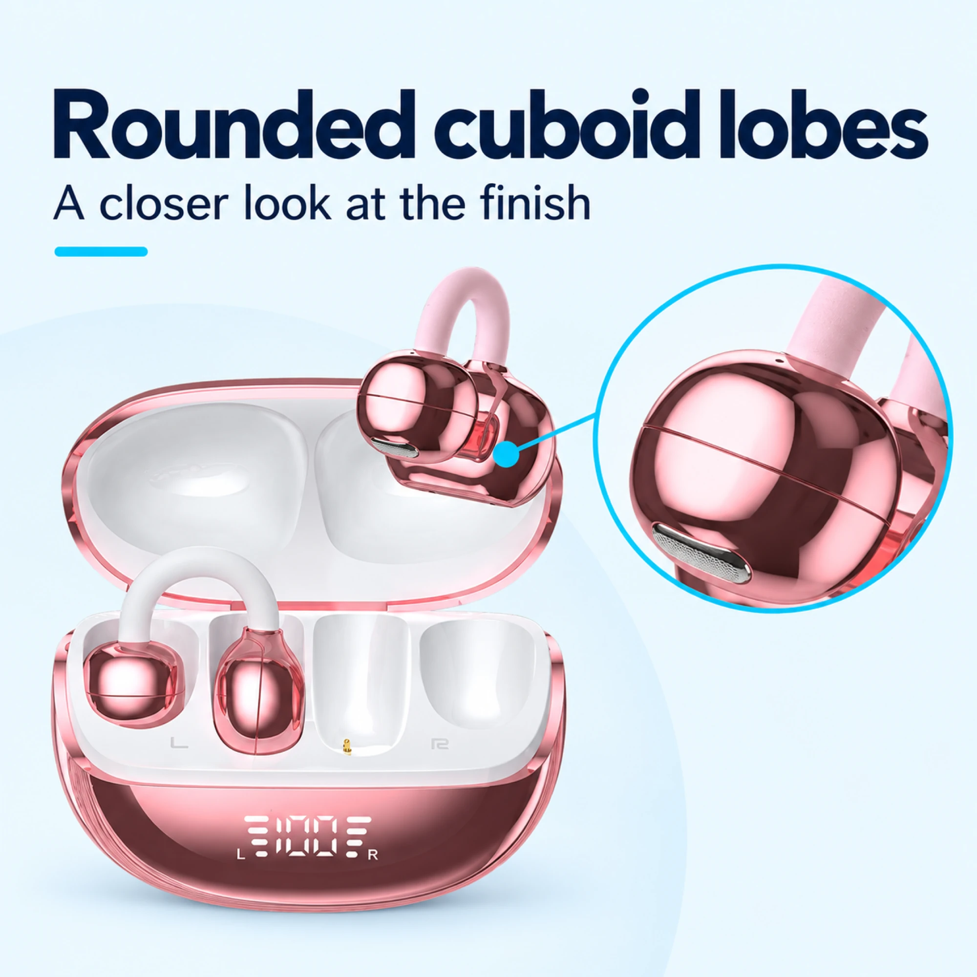 Pink Cuboid-Lobe Clip-On Earbuds — surface detail