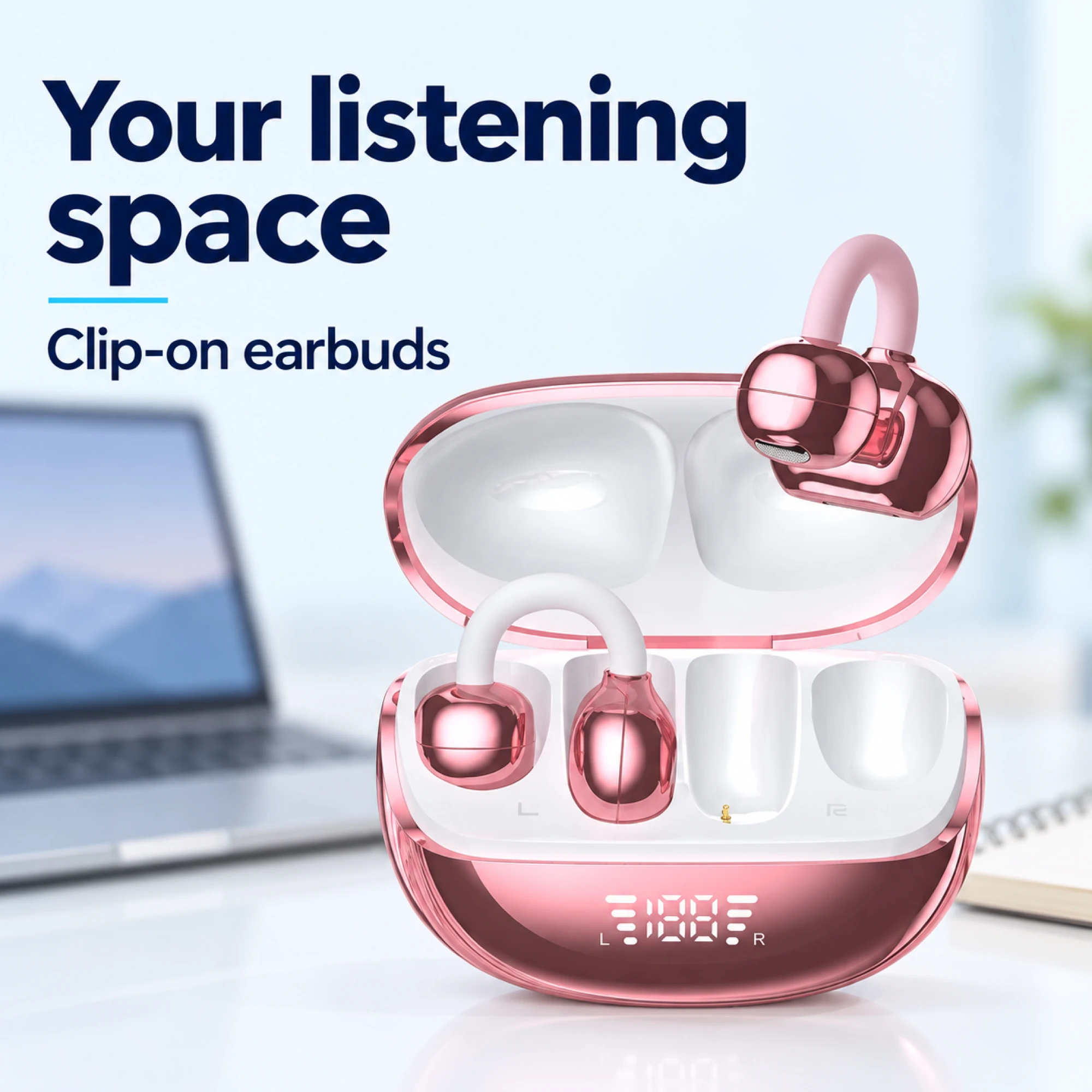 Pink Cuboid-Lobe Clip-On Earbuds — lifestyle