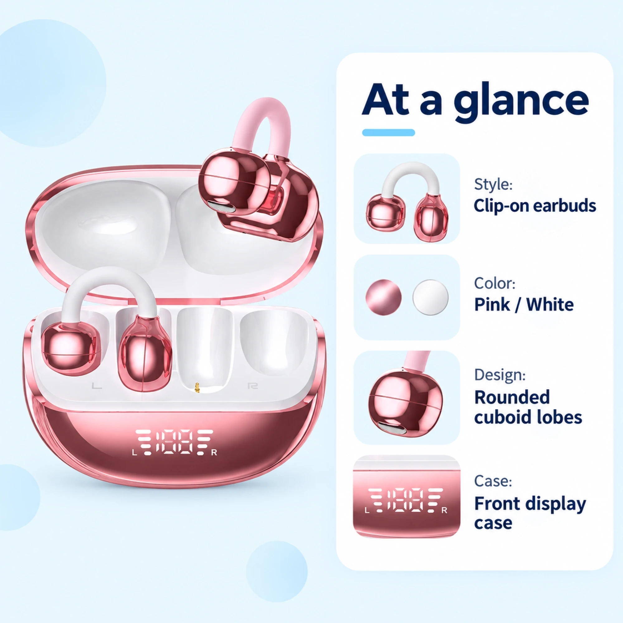 Pink Cuboid-Lobe Clip-On Earbuds — at a glance