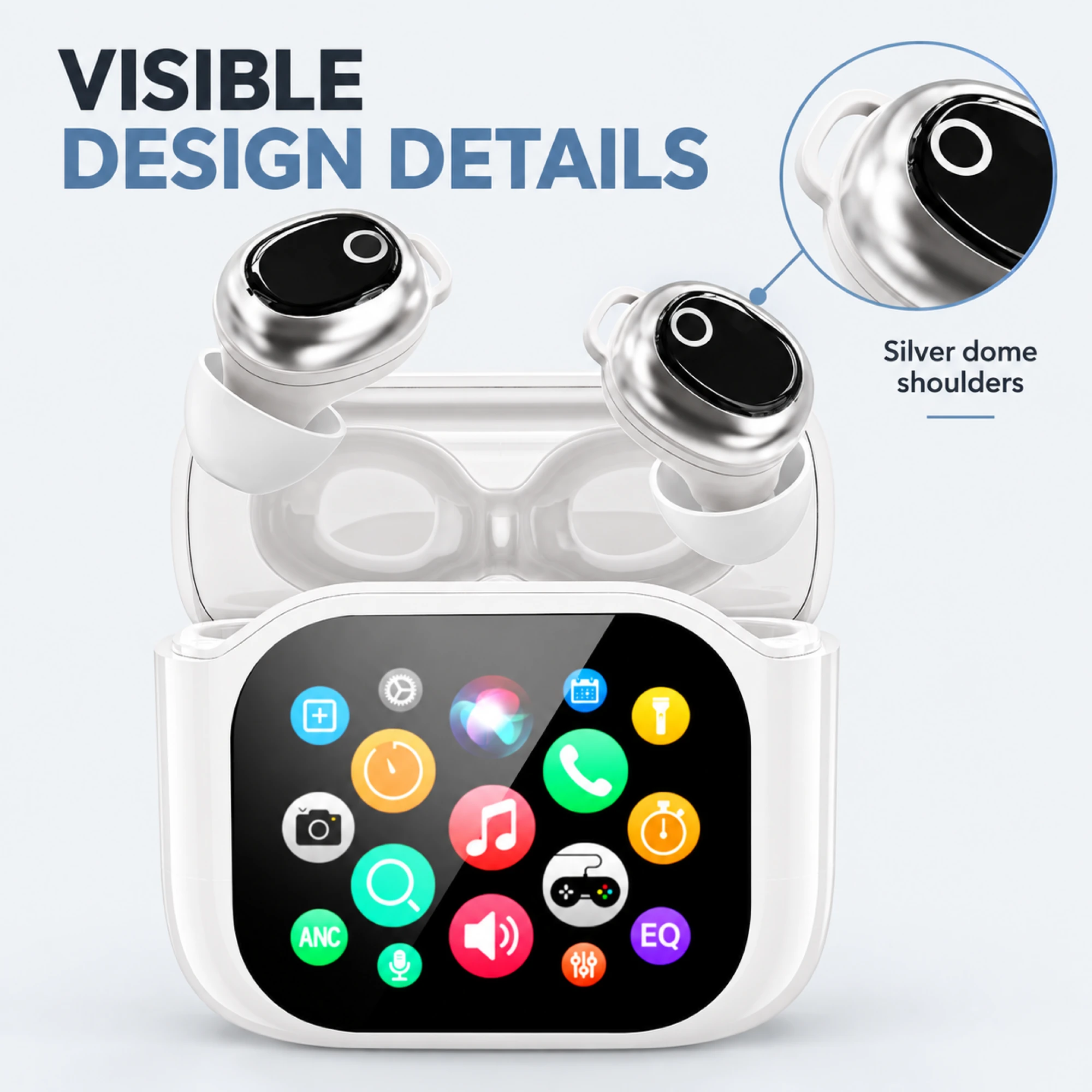 JM28 Silver-Dome Translation Earbuds — surface detail