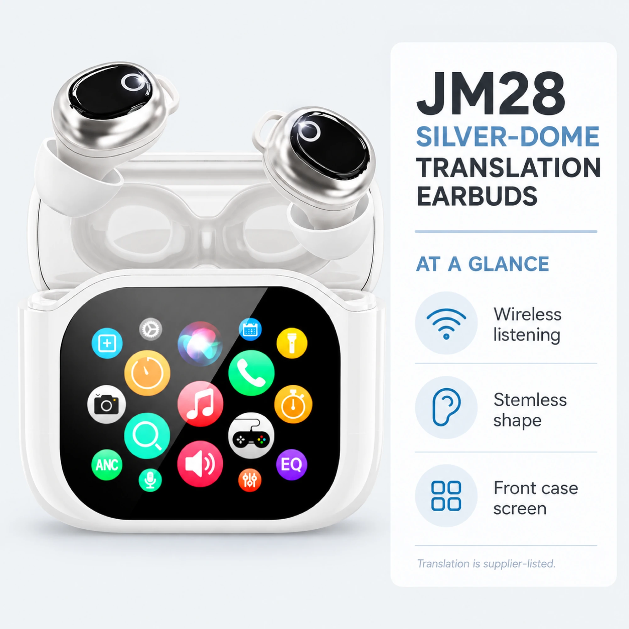 JM28 Silver-Dome Translation Earbuds — at a glance