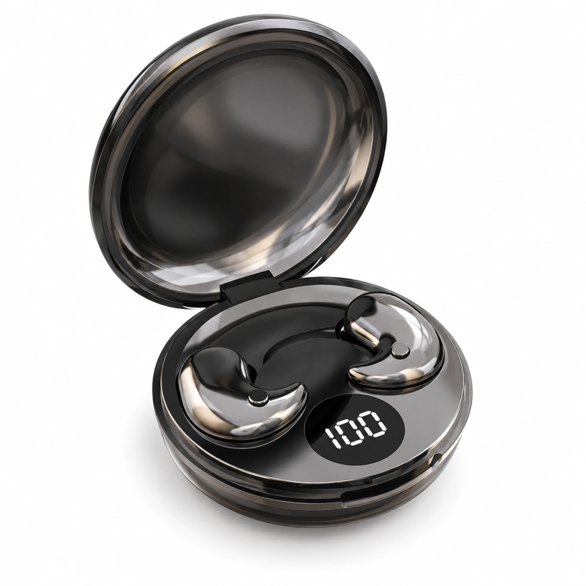 B13 CHROME SLEEP EARBUDS WITH ROUND DISPLAY CASE photo
