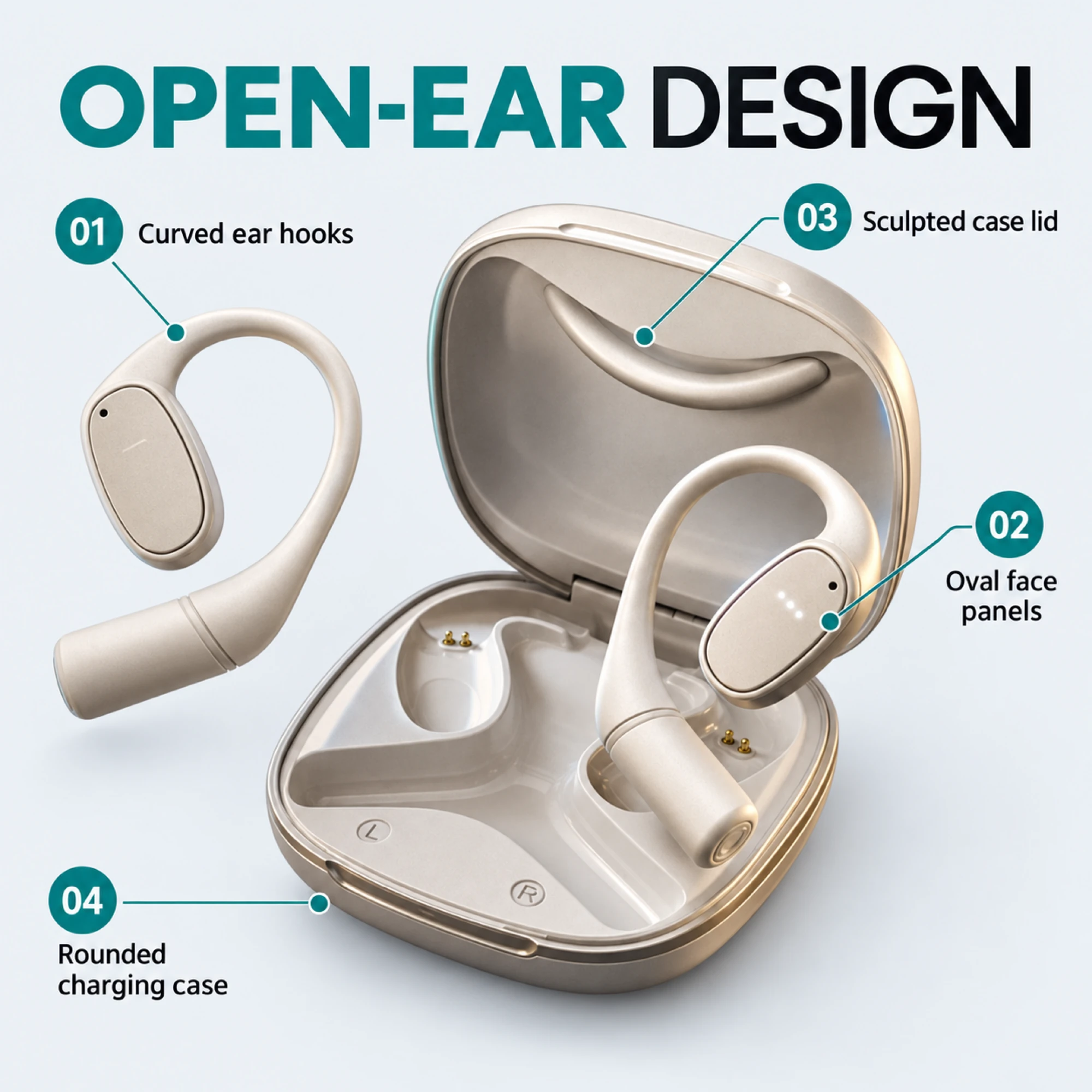 Champagne Wave-Case Open-Ear Earbuds — alternate view
