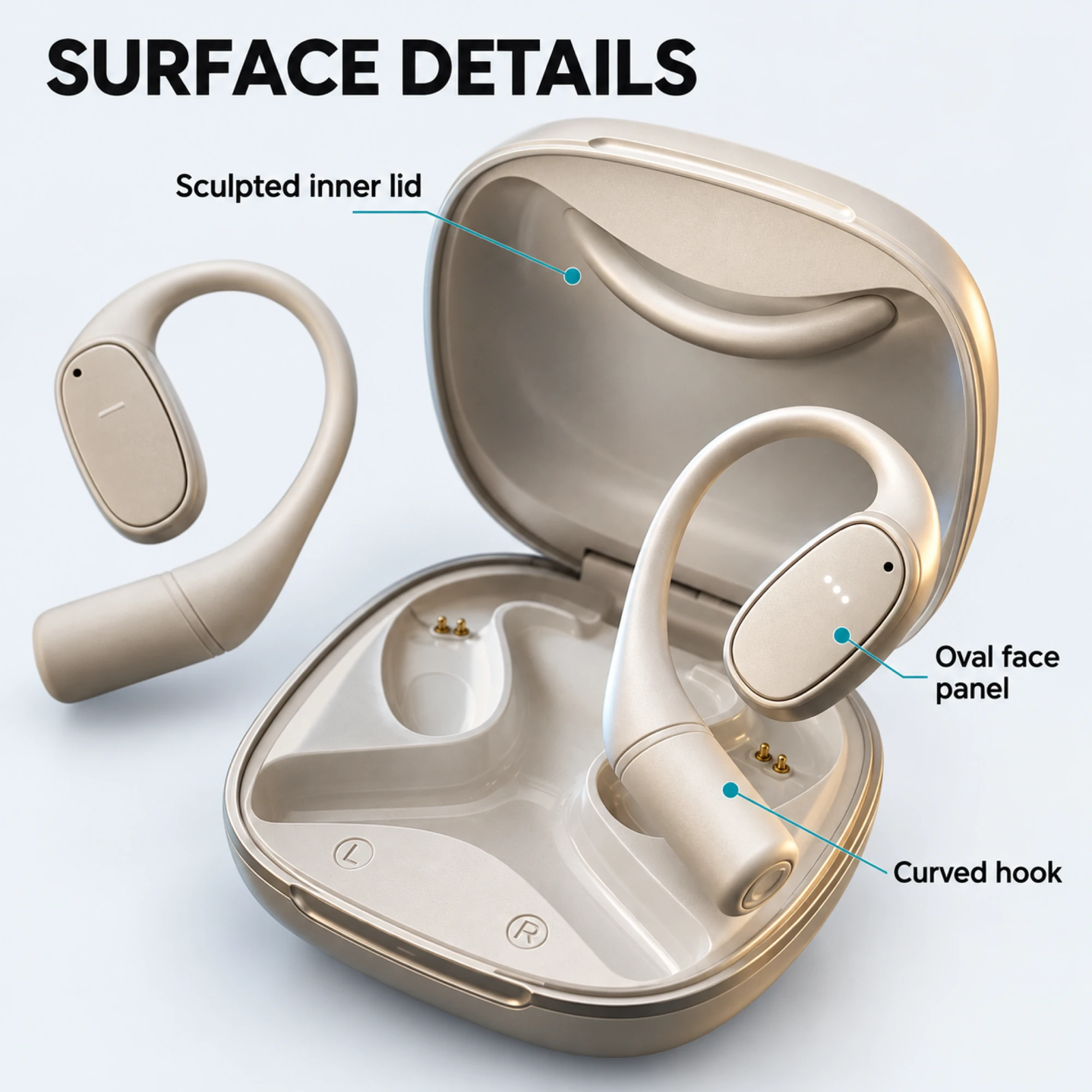 Champagne Wave-Case Open-Ear Earbuds — surface detail