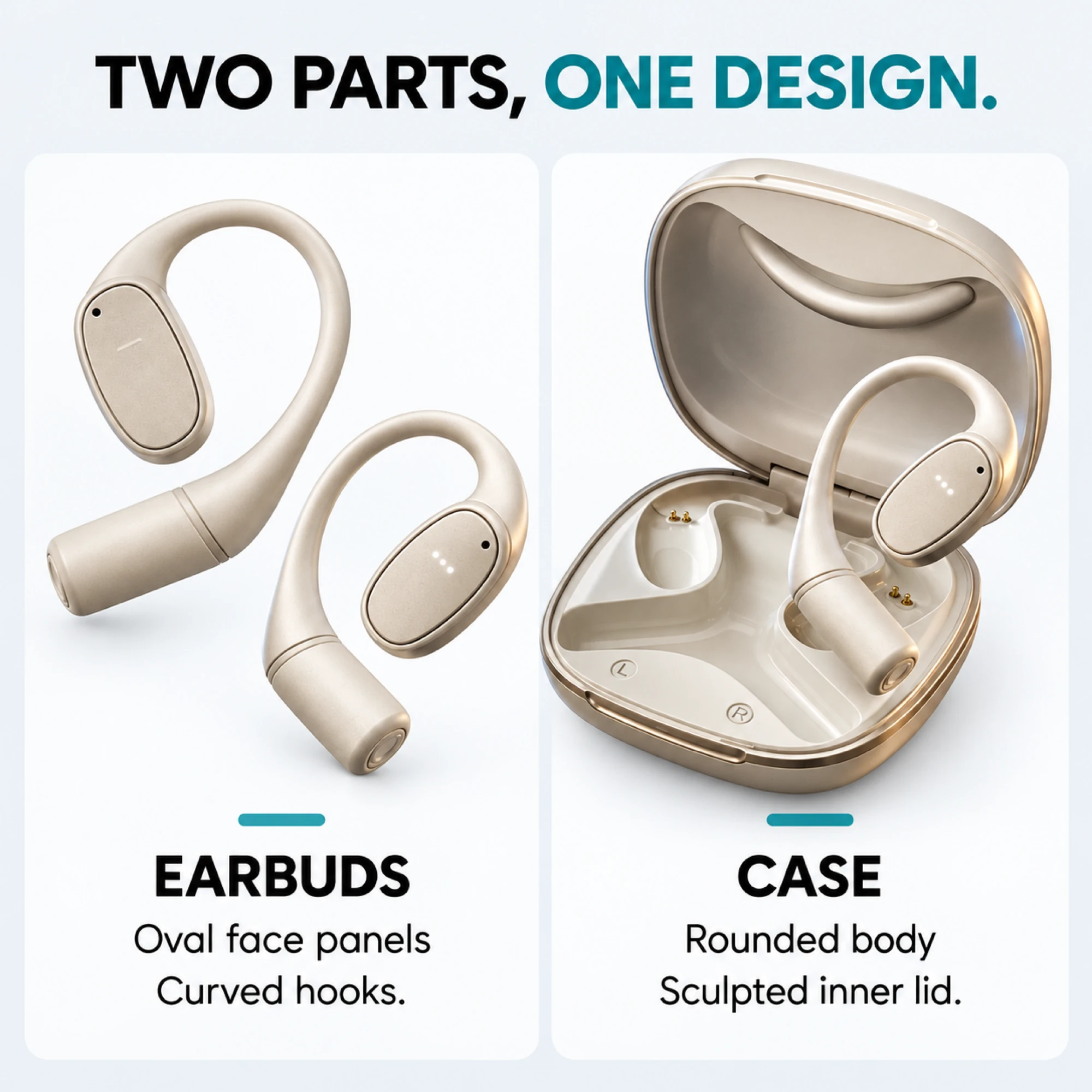 Champagne Wave-Case Open-Ear Earbuds — design details