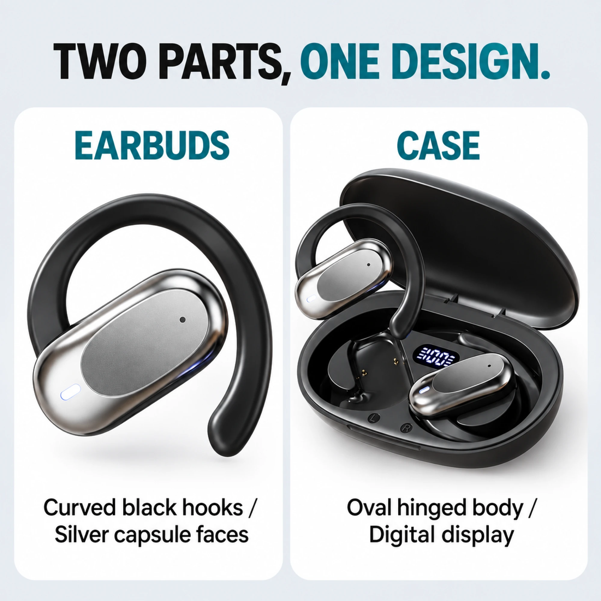 Silver Capsule Open-Ear Earbuds — design details