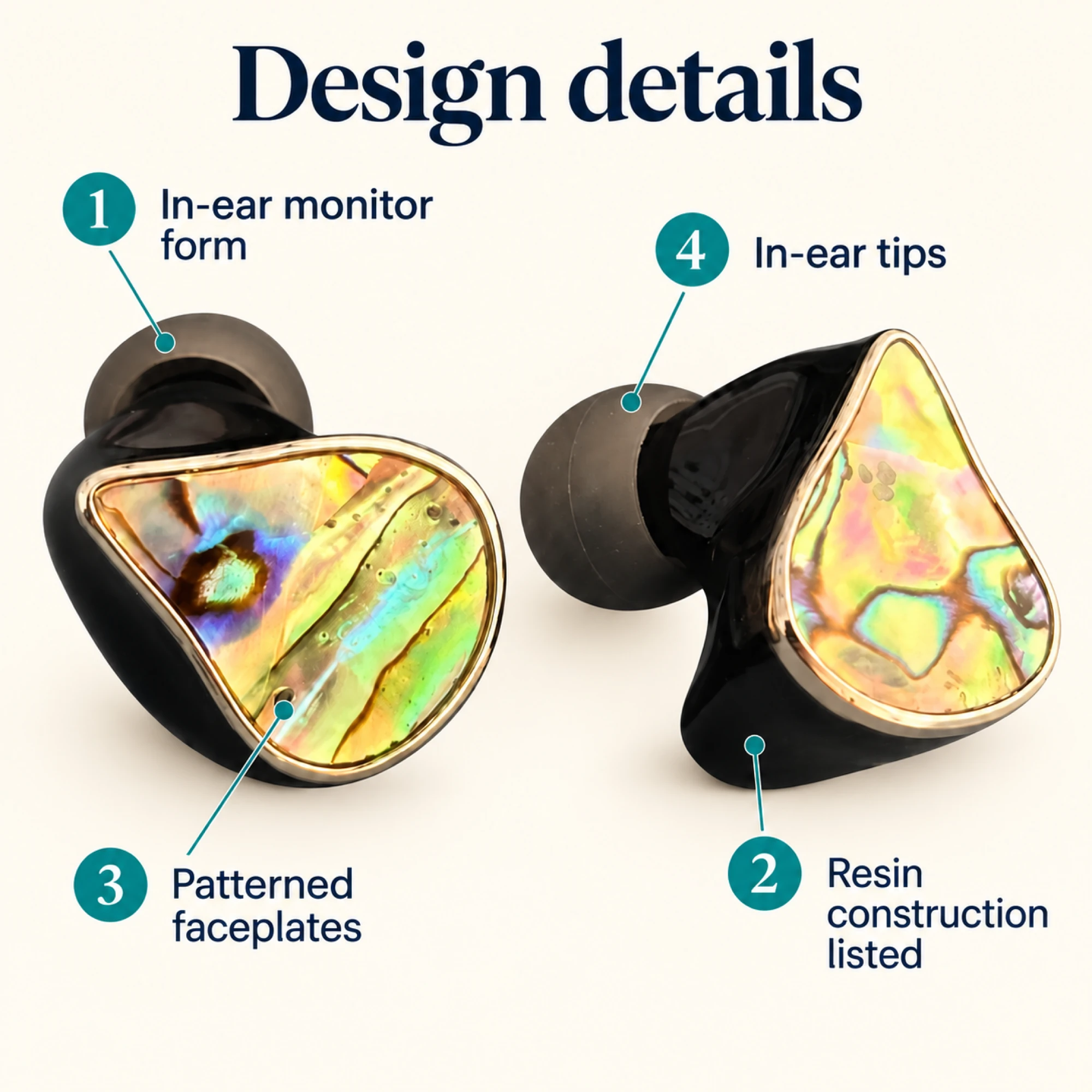Abalone-Finish Resin In-Ear Monitors — alternate view