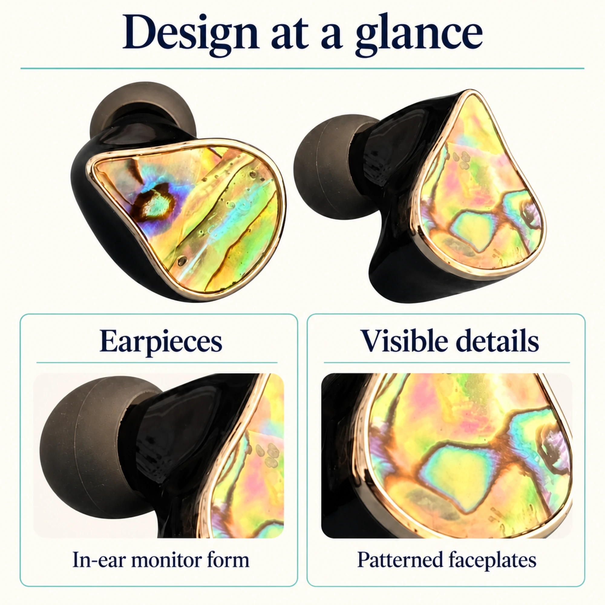 Abalone-Finish Resin In-Ear Monitors — design details