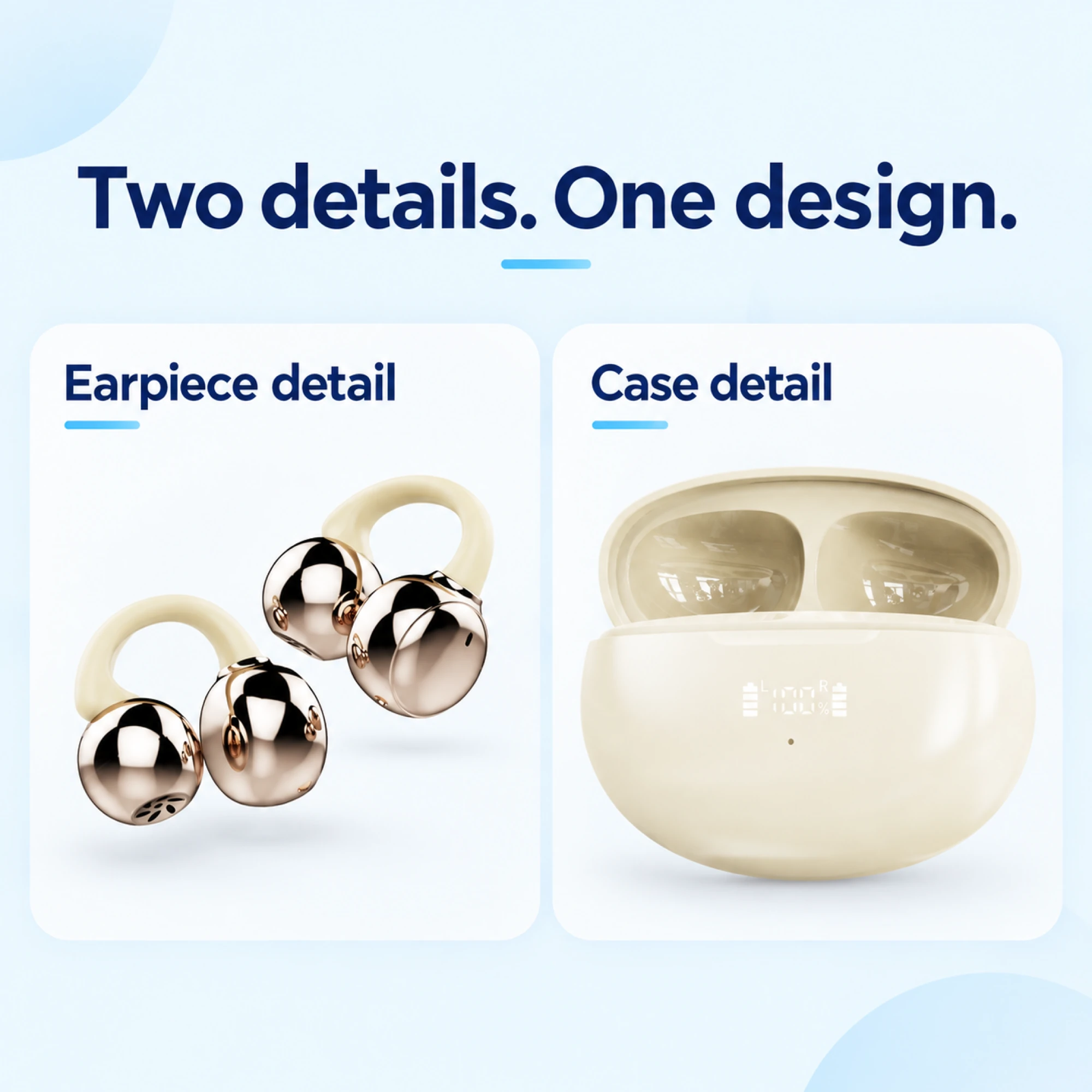 Cream Gold-Lobe Clip-On Earbuds — design details