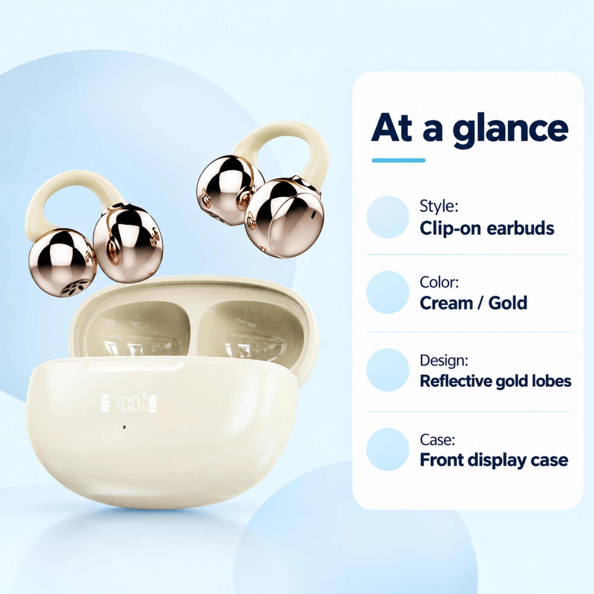 Cream Gold-Lobe Clip-On Earbuds — at a glance