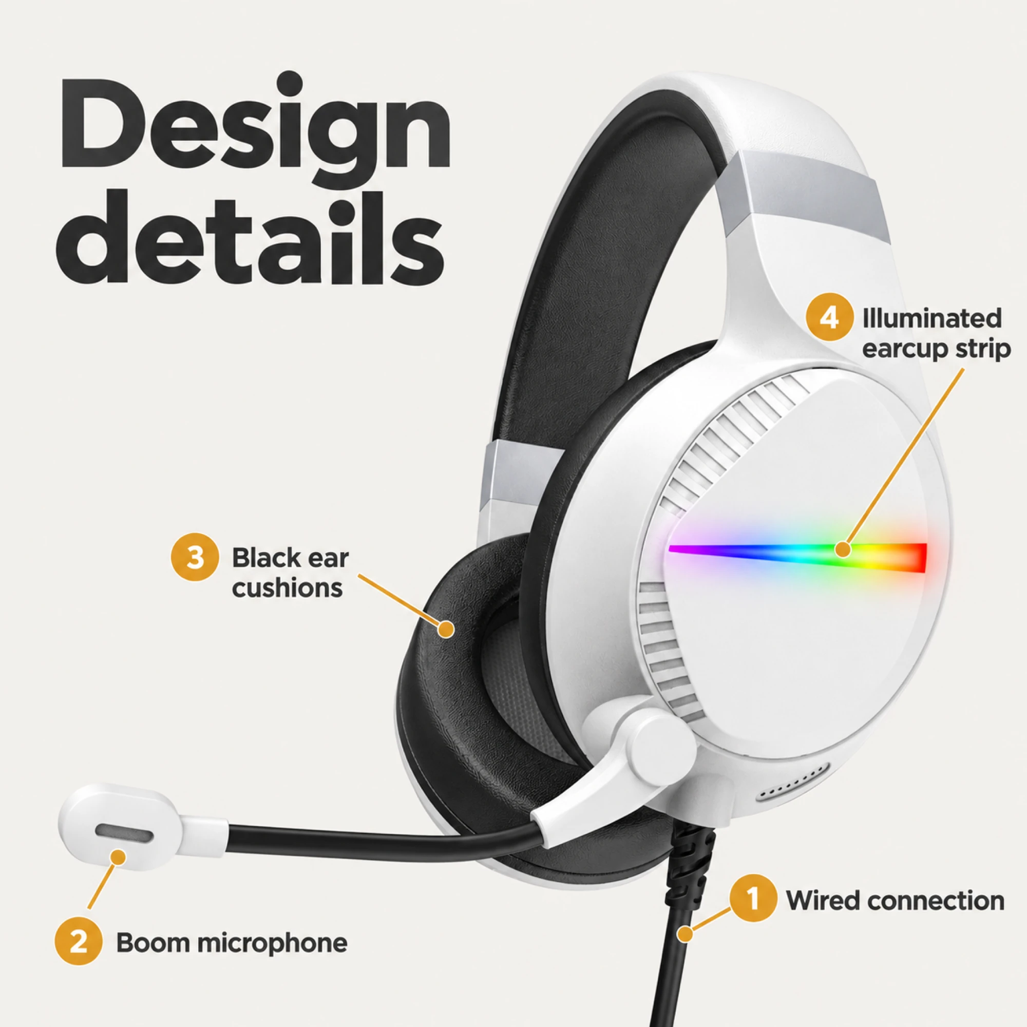 White Light-Strip Wired Gaming Headset — alternate view